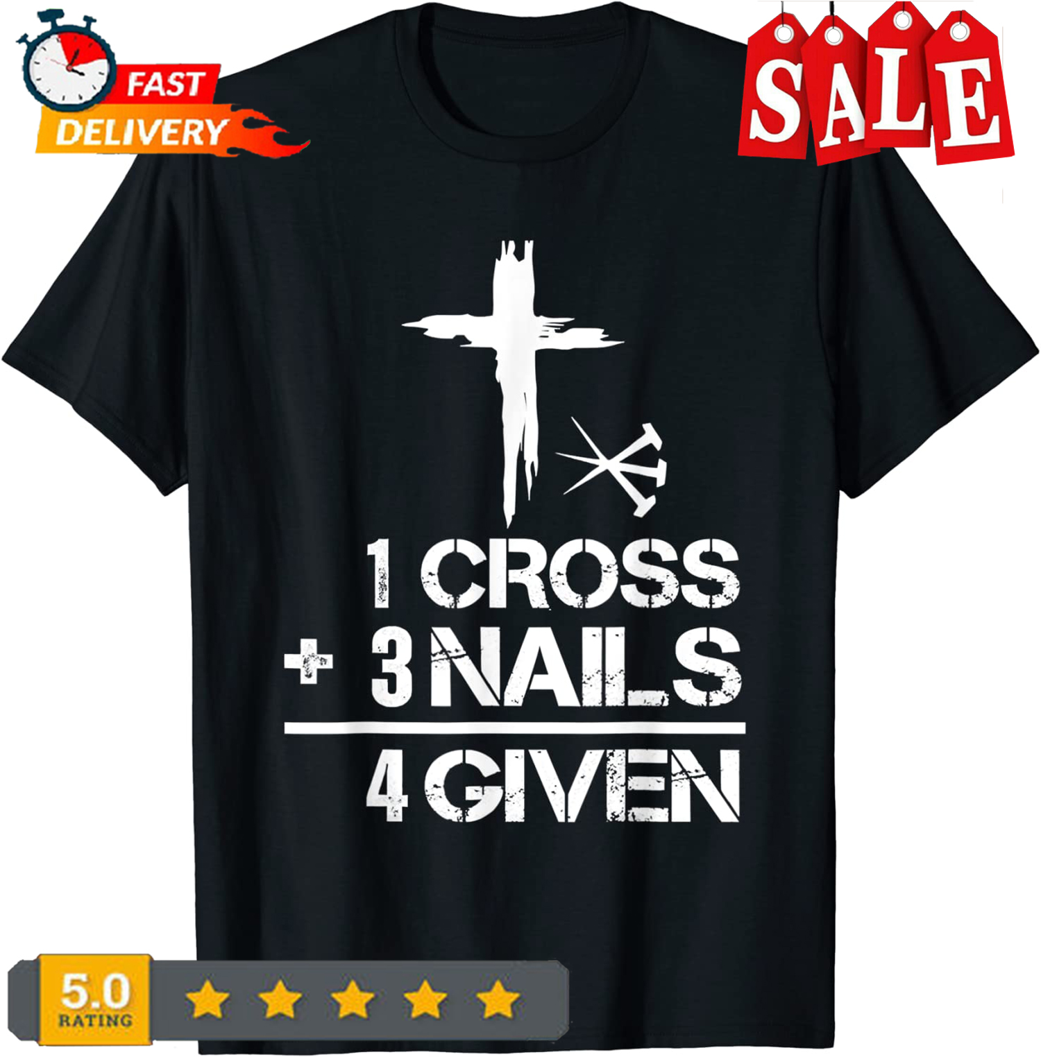 1 Cross 3 Nails Forgiven Christian Easter Gift Unisex T-Shirt - Picture 2 of 20