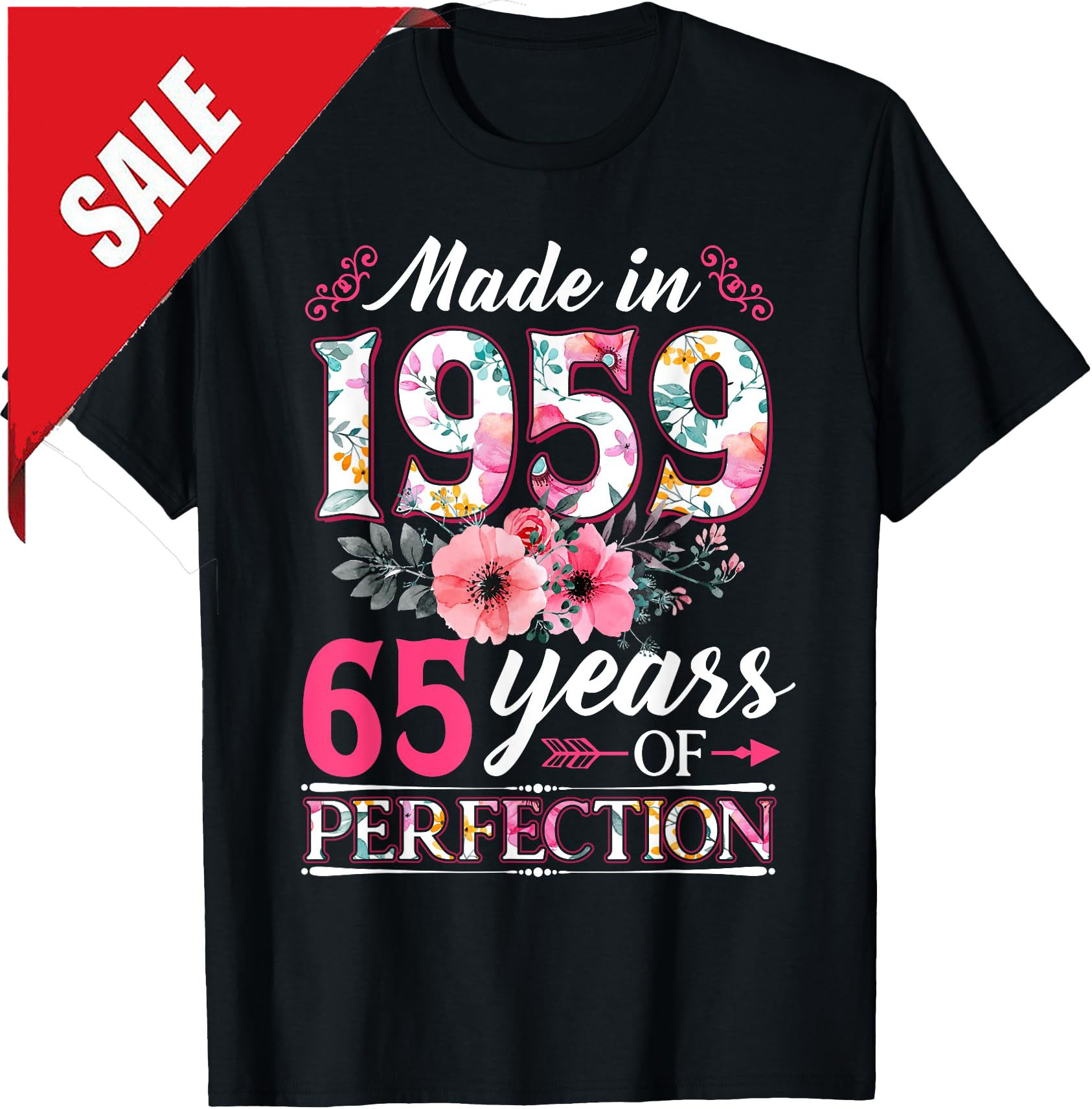 65 Year Old Made In 1959 Floral Flower 65th Birthday Womens T-Shirt - Picture 2 of 14