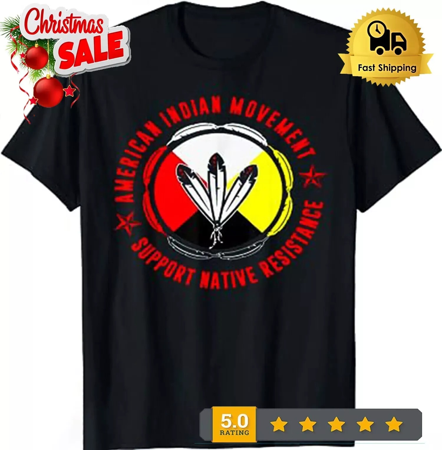 American Indian Movement Support Native Resistance T-Shirt - Picture 2 of 14
