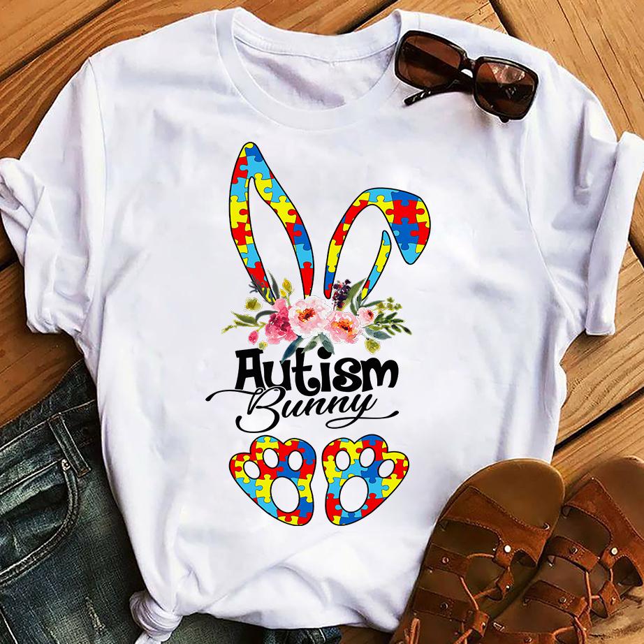 Autism Bunny Easter Floral Graphic Unisex T Shirt, Sweatshirt, Hoodie Size S ... - Picture 2 of 20