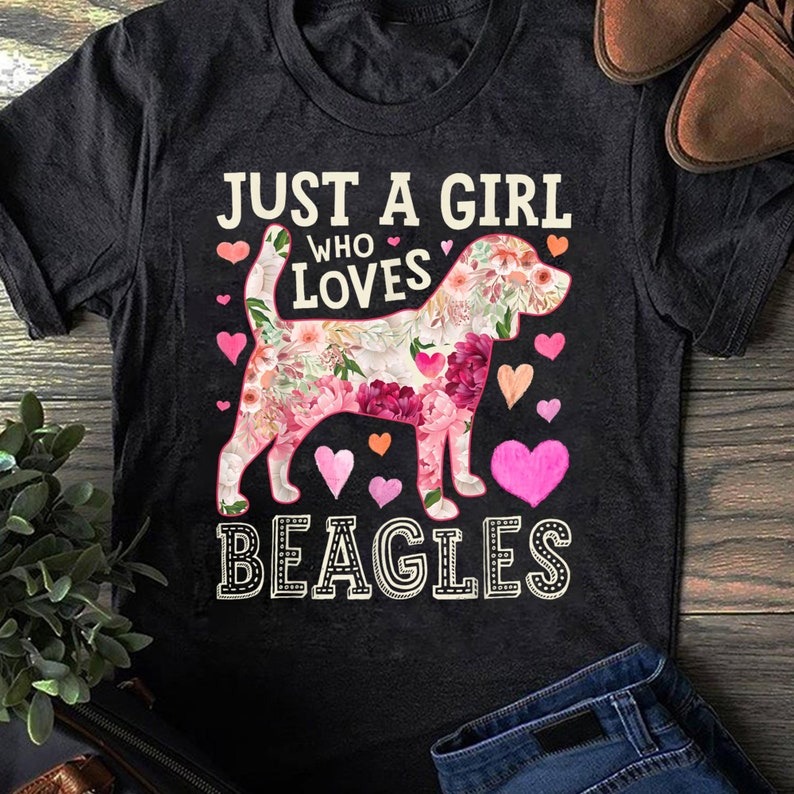 Beagle Just A Girl Who Loves Beagles Dog Flower Women Floral T-Shirt - Beagle... - Picture 2 of 20