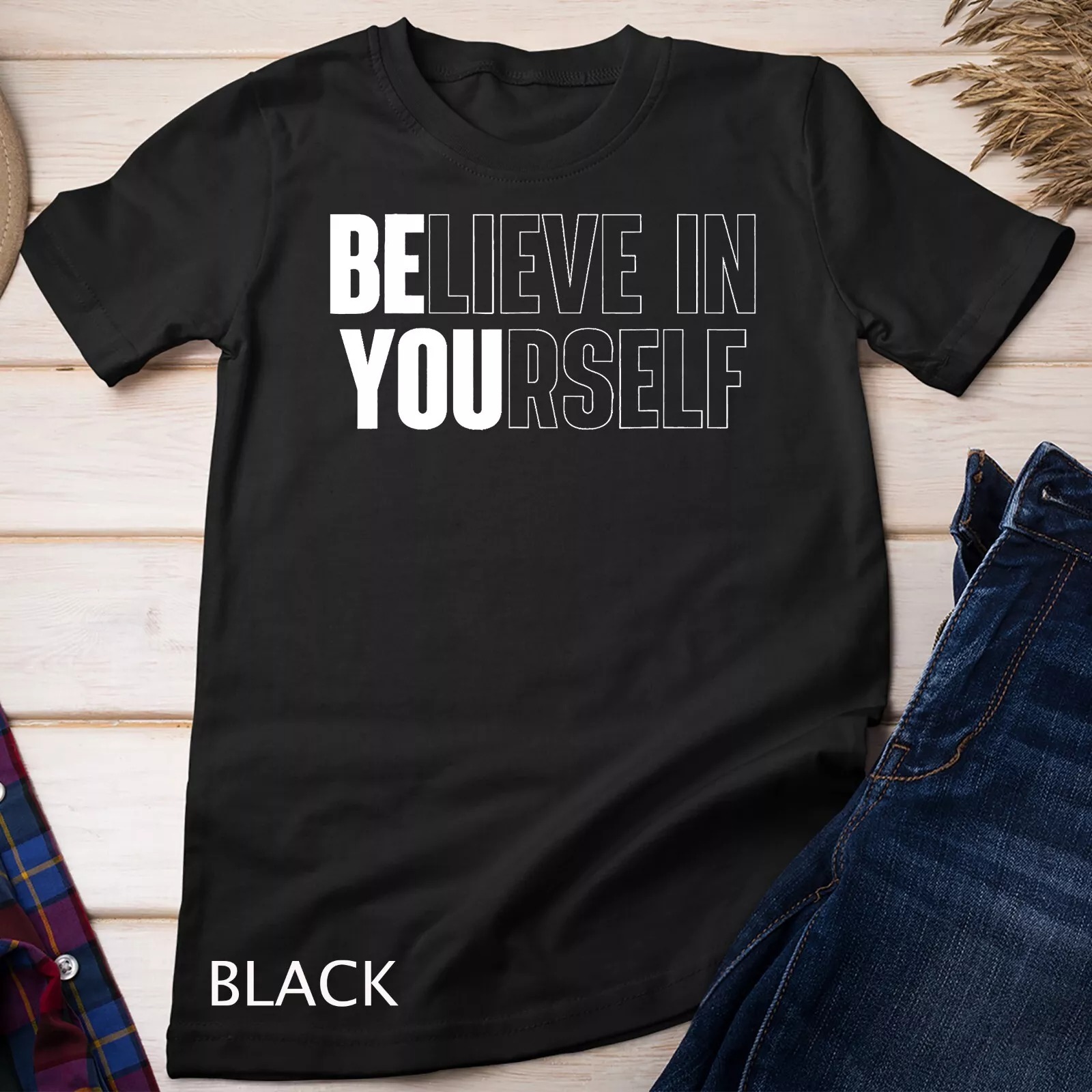 Believe In Yourself Motivational Quote Inspiration Positive Unisex T-shirt - Picture 2 of 20