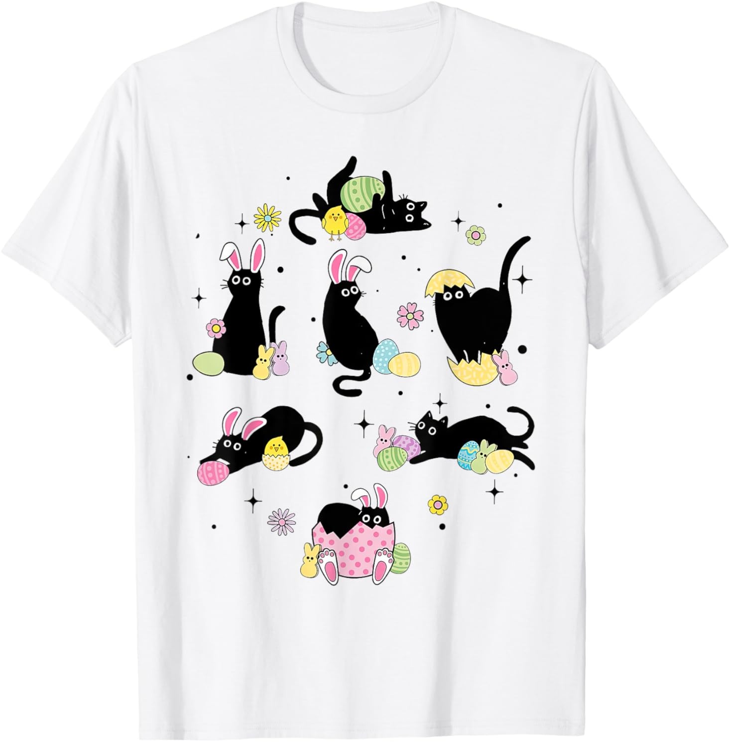 Black Cat With Bunny Eggs Happy Easter Day Matching T-Shirt - Picture 2 of 20
