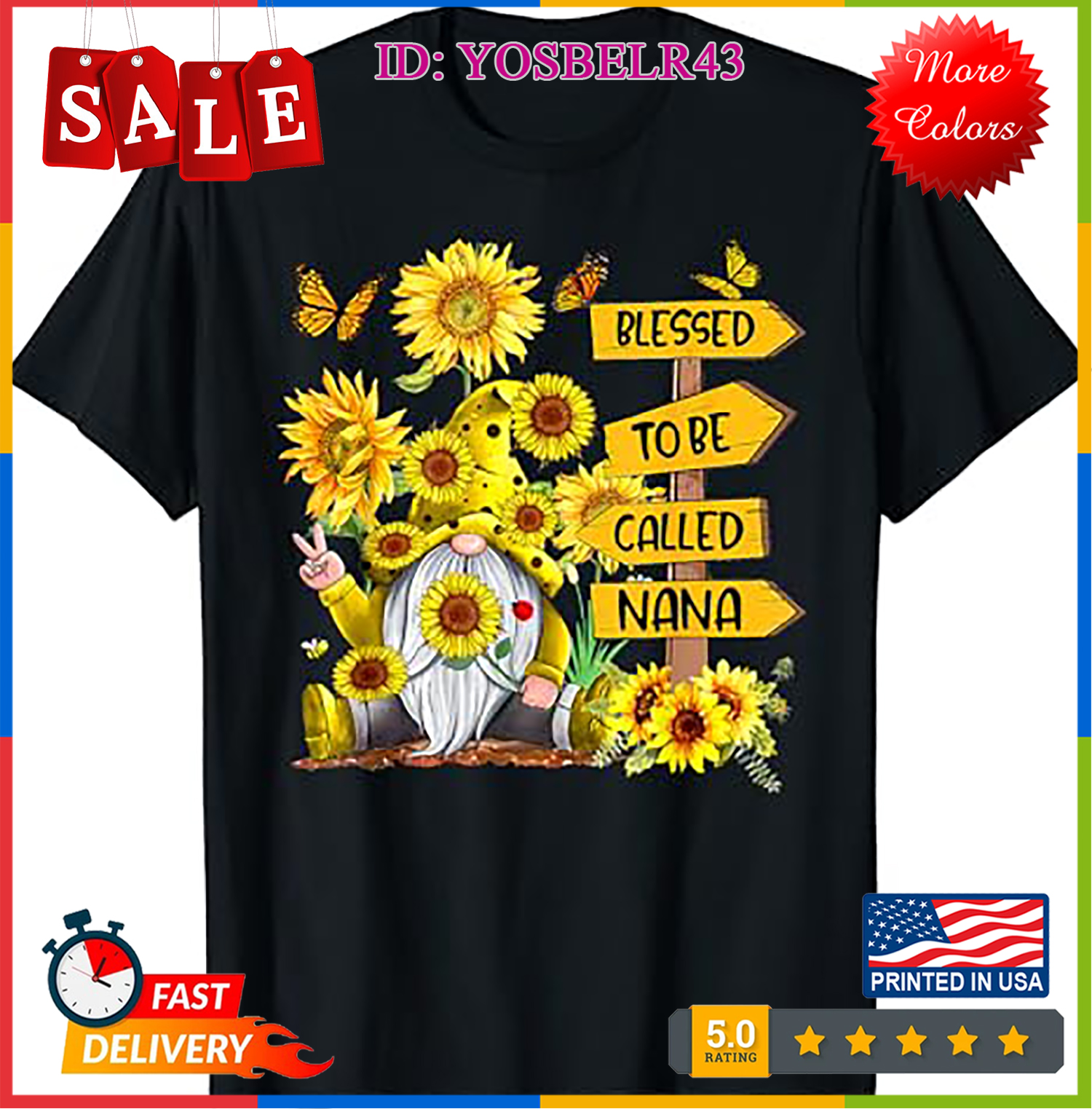 Blessed To Be Called Nana Fall Gnome Sunflowers T-Shirtjpg1 - Picture 2 of 14