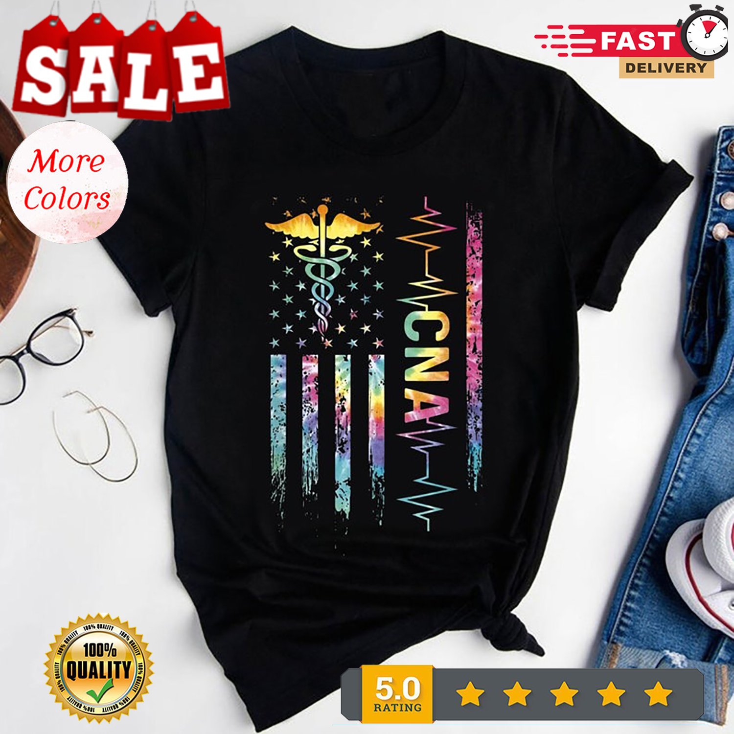 CNA American Flag T-Shirt, Tie Dye Certified Nursing Assistant Shirt, CNA T-S... - Picture 2 of 20