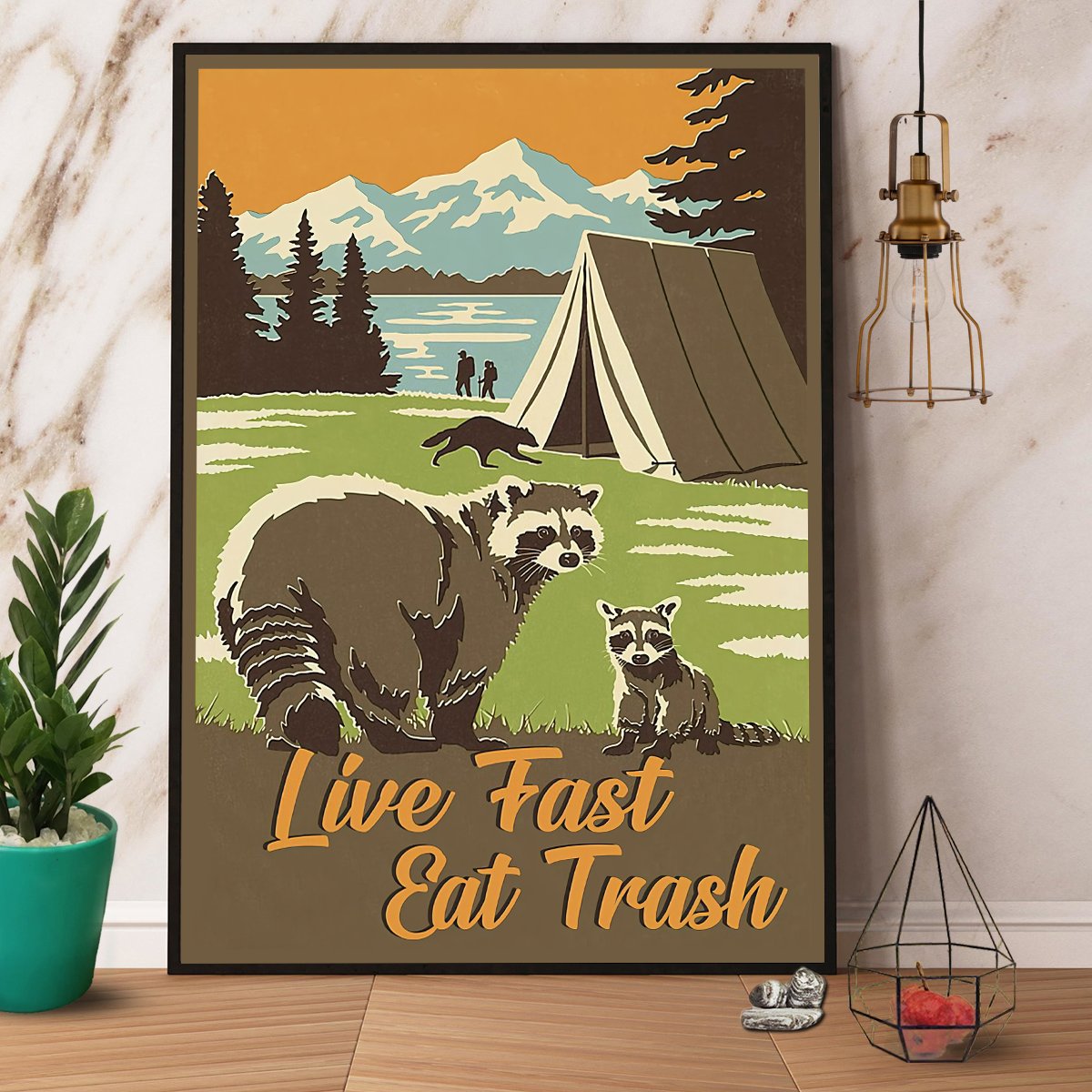 Camping Live Fast Eat Trash Paper Poster No Frame Matte Wall Art Decor