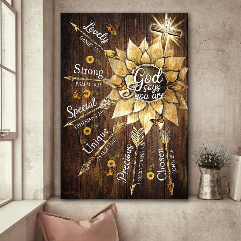Christian Canvas Print Butterfly And Sunflower Jesus God Says You Are Wall Ar... - Picture 2 of 11