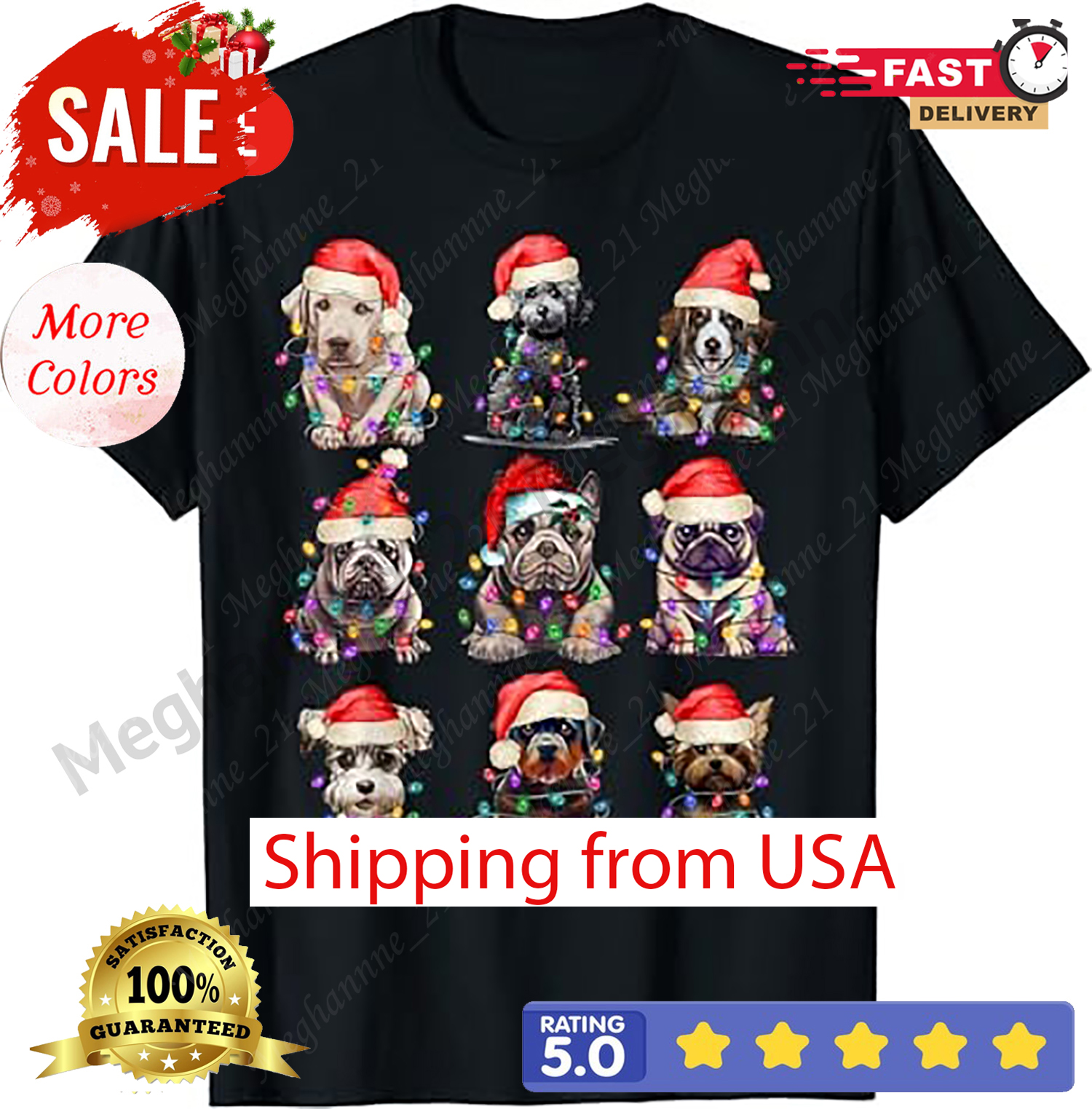 Christmas Dogs Xmas Lights Holiday Pajama Matching Family T-Shirt.