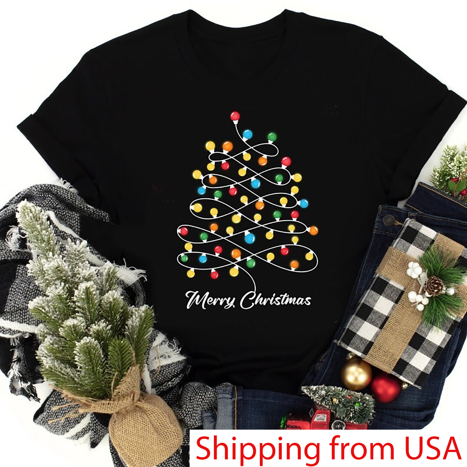 Christmas Lights Shirt, Merry Christmas Shirt, Colorful Lights Shirt, Christm…