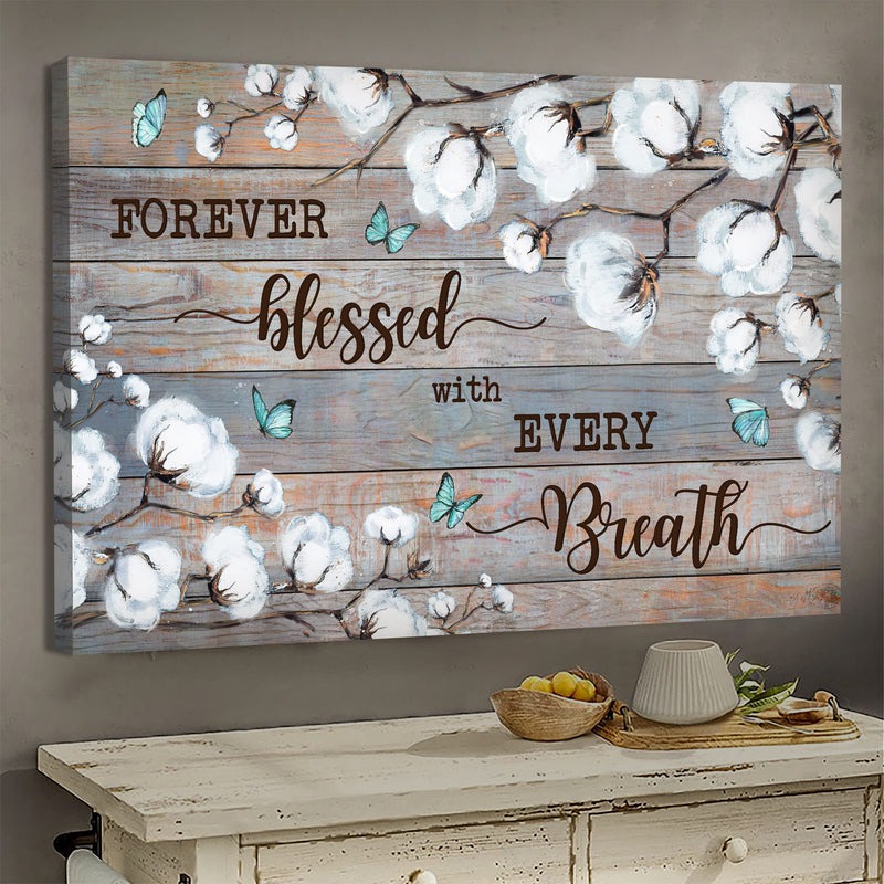 Cotton flower painting, Blue butterfly, Forever blessed with every breath – J…