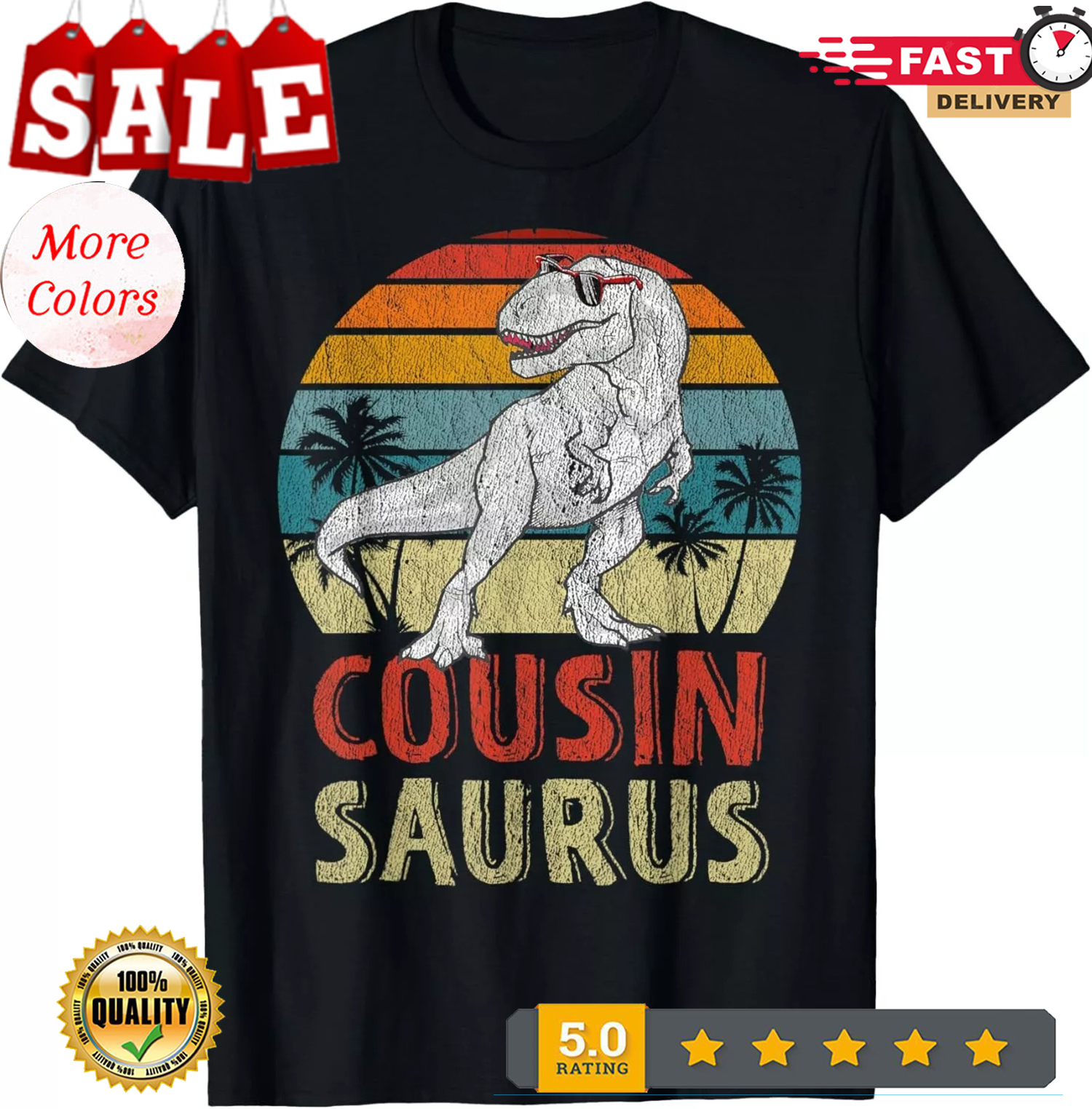 Cousinsaurus T Rex Dinosaur Cousin Saurus Family Matching Gift Unisex T-Shirt - Picture 2 of 20