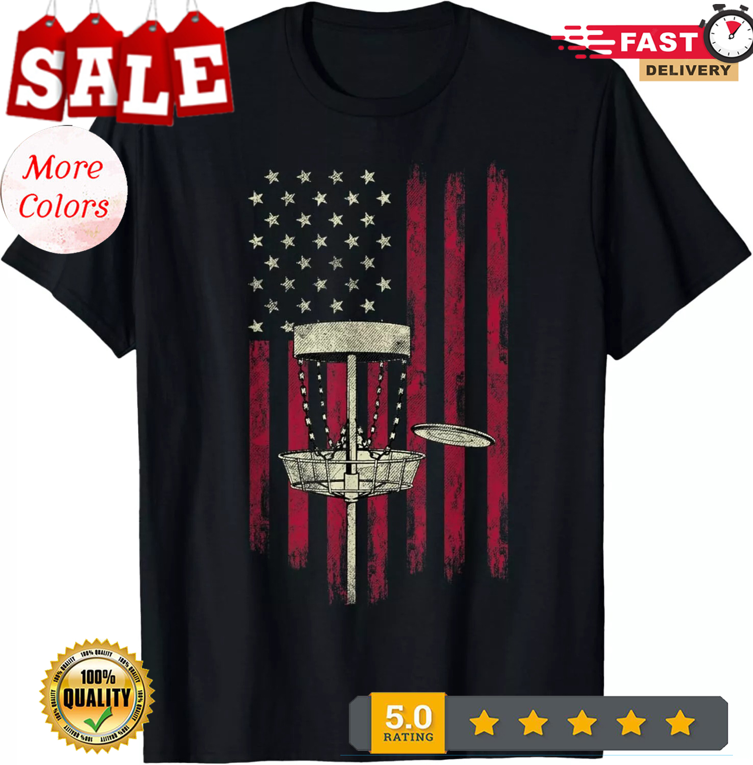 Disc Golf Vintage American Flag 4th Of July Tee Gift Tee Gift Unisex T-Shirt - Picture 2 of 20