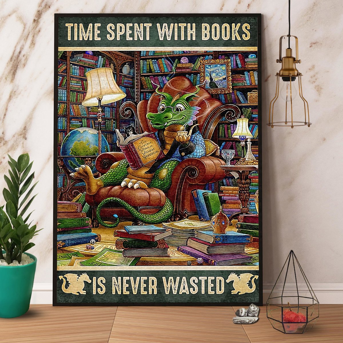 Dragon Time Spent With Books Is Never Wasted Paper Poster No Frame Matte Wall…