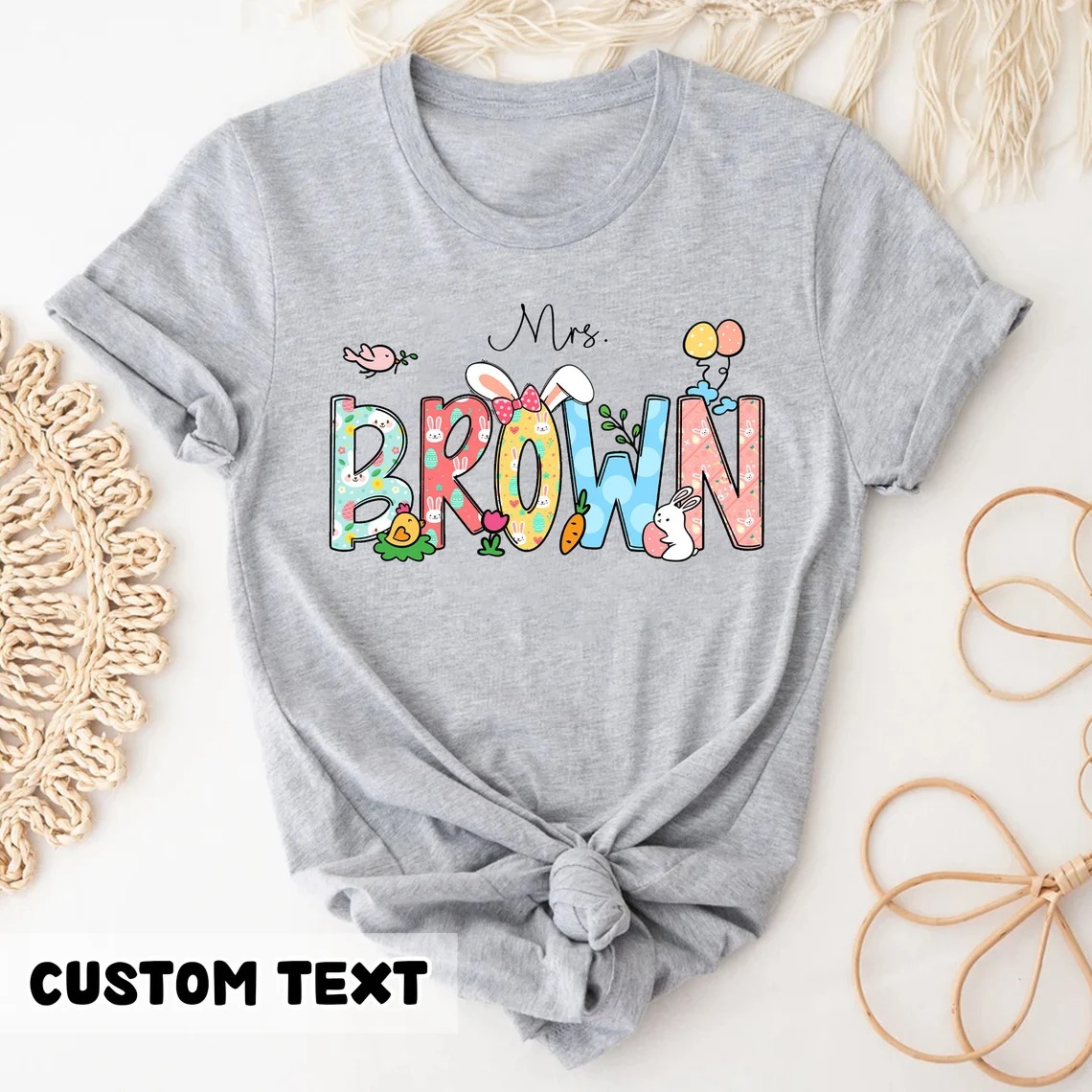 Easter Teacher Shirt, Personalized Teacher Shirt, Teacher Name Easter Bunny S... - Picture 2 of 20
