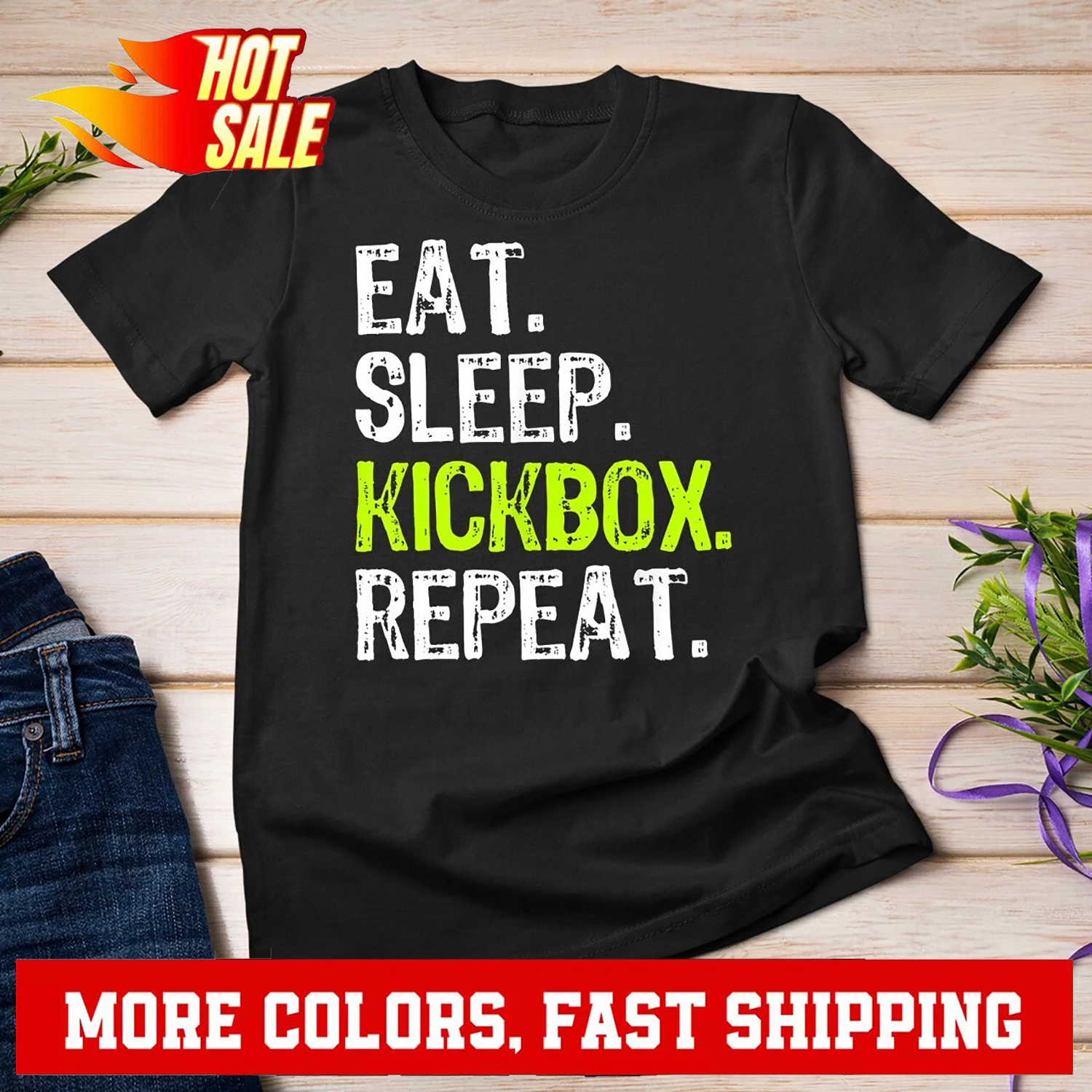 Eat Sleep Kickbox Repeat Kickboxing Kick Boxing Gift Unisex T-shirt - Picture 2 of 20