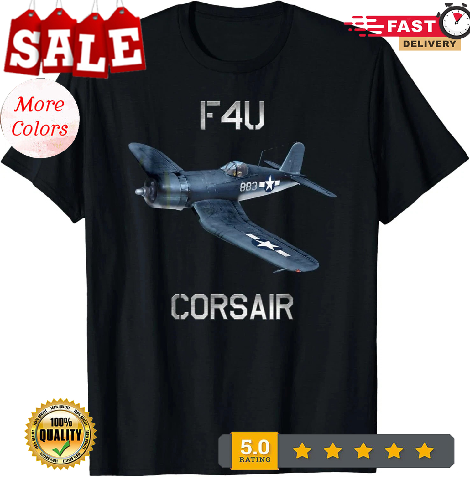 F4U Corsair Vintage US WW2 Warbird Fighter Plane T-Shirt