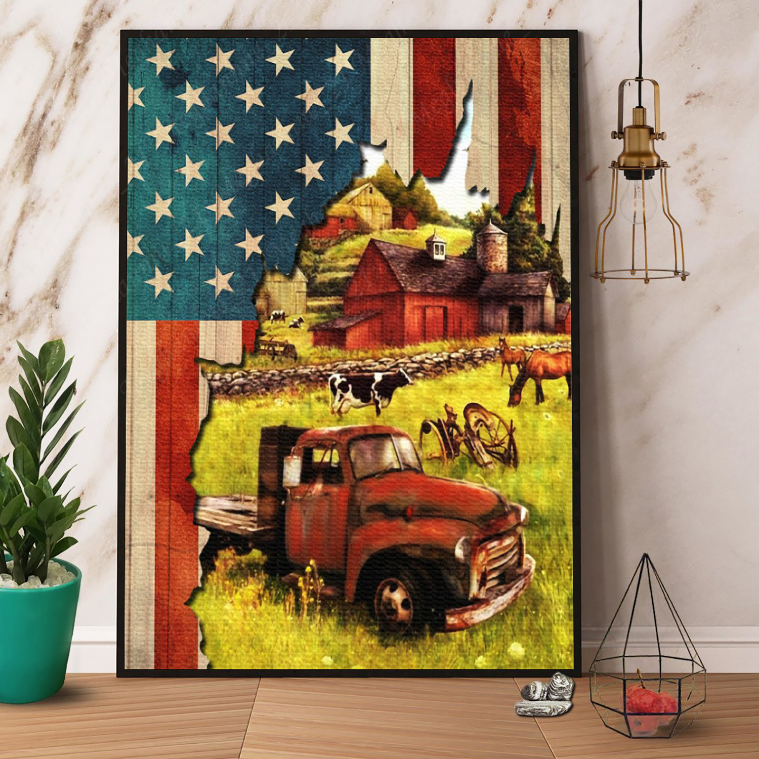 Farm American Flag Paper Poster No Frame Matte Wall Art Decor