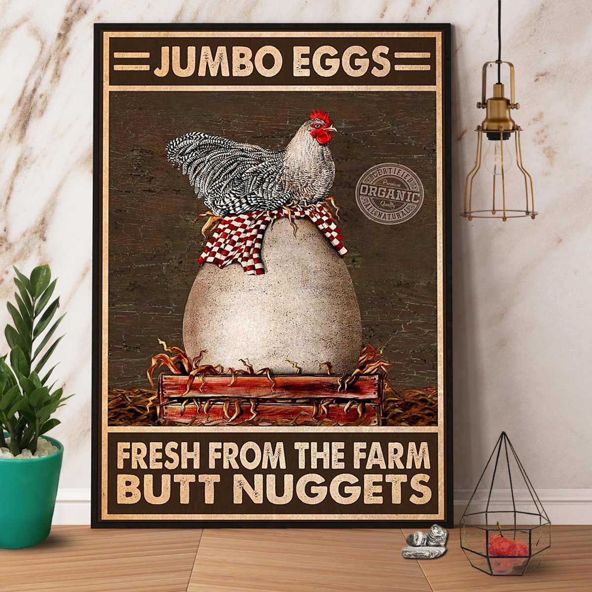 Farmer Jumbo Eggs Fresh From The Farm Butt Nuggets Chicken Vertical Paper Pos... - Picture 2 of 7
