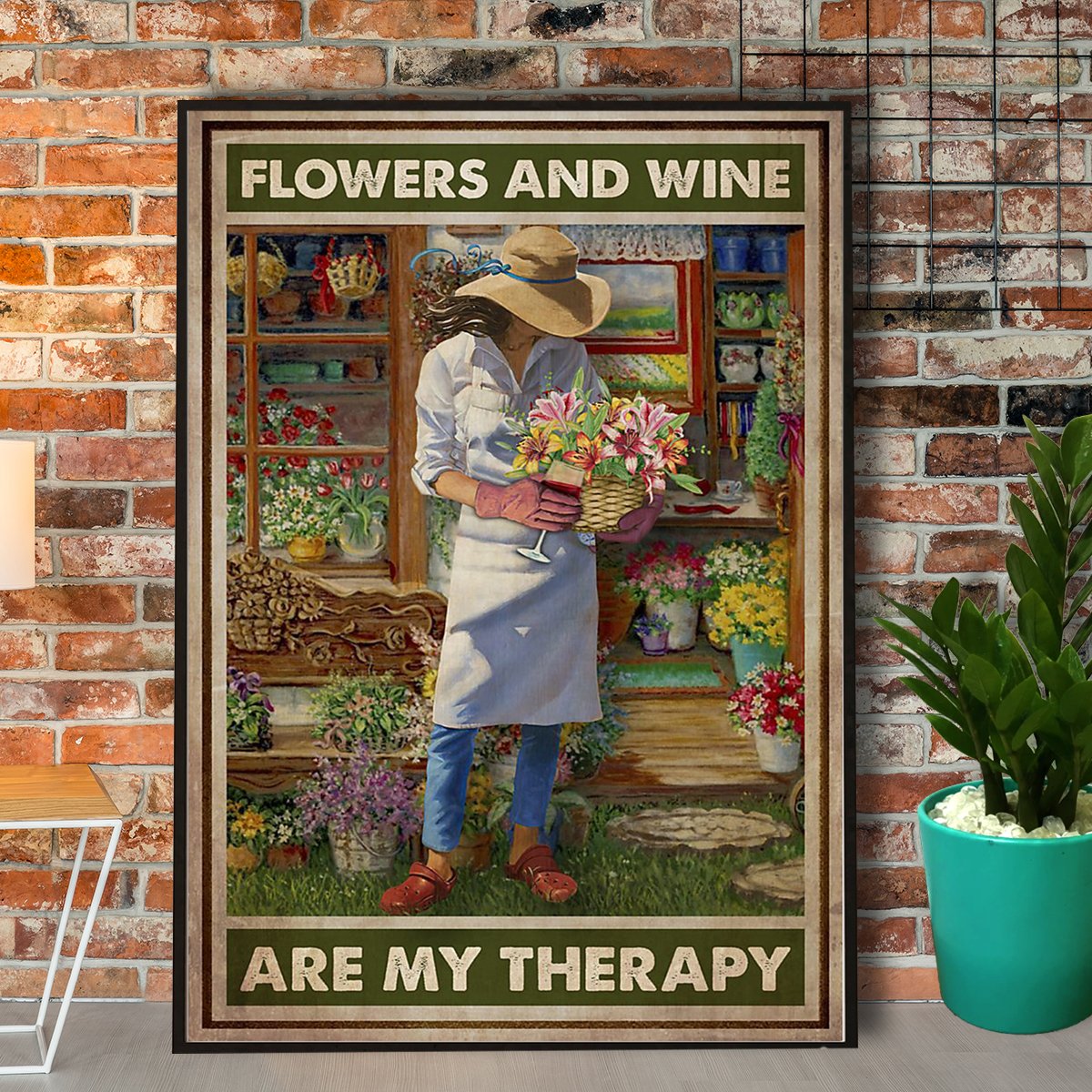 Florist Flowers And Wine Are My Therapy Girl Love Garden & Flowers Paper Post...