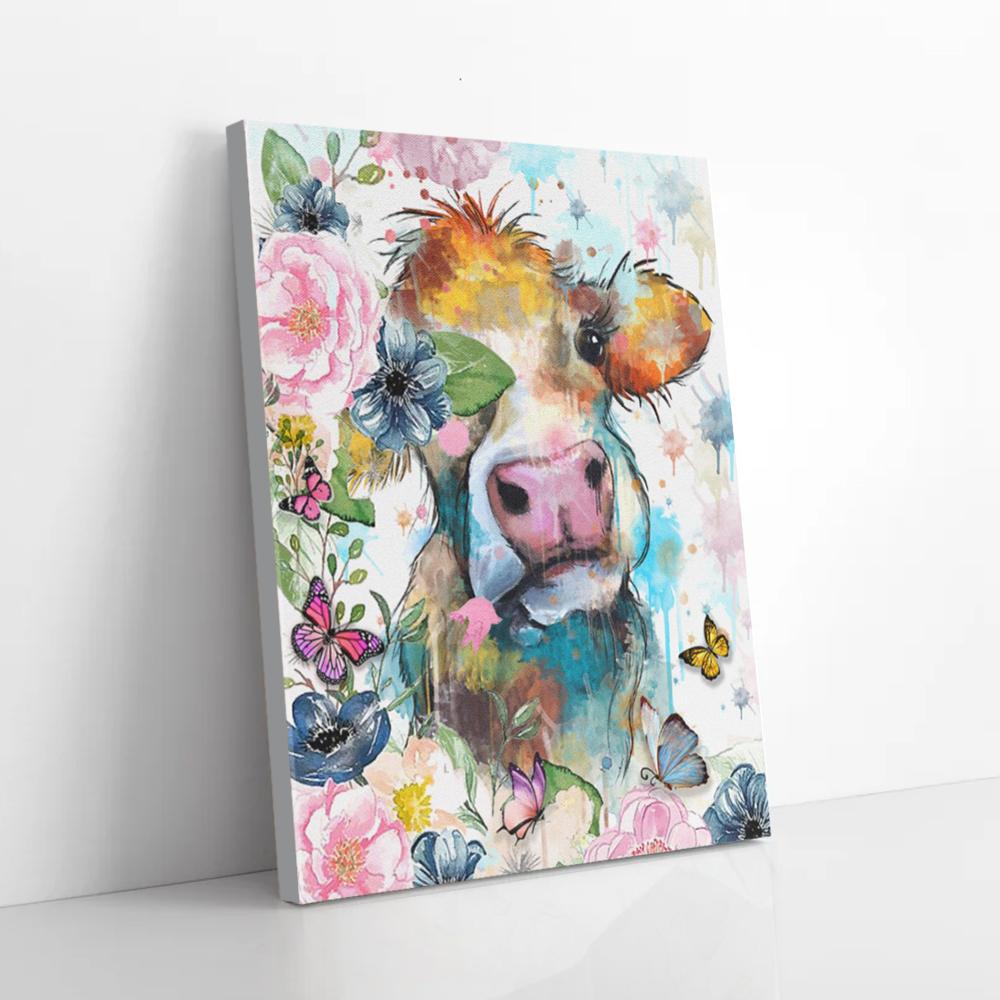 Flowers Cow Matte Poster, Canvas Wall Art - Bild 2 von 11