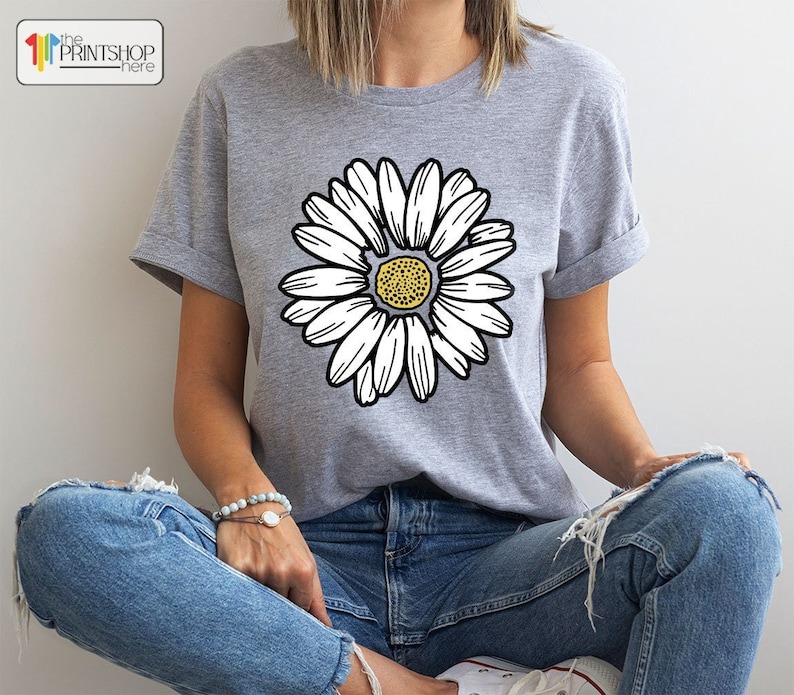 Flowers Shirt, Daisy Graphic Tees, Floral Shirts for Women, Spring T-Shirt, S... - Picture 2 of 14