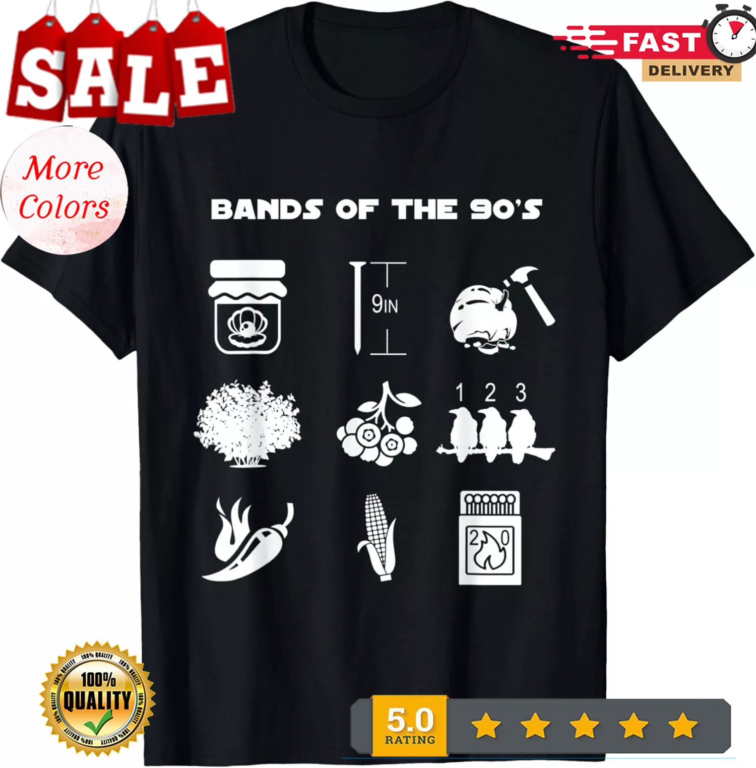 Funny Retro Popular Music Bands of the 90s Rock Pop Culture Gift Unisex T-Shirt - Picture 2 of 20
