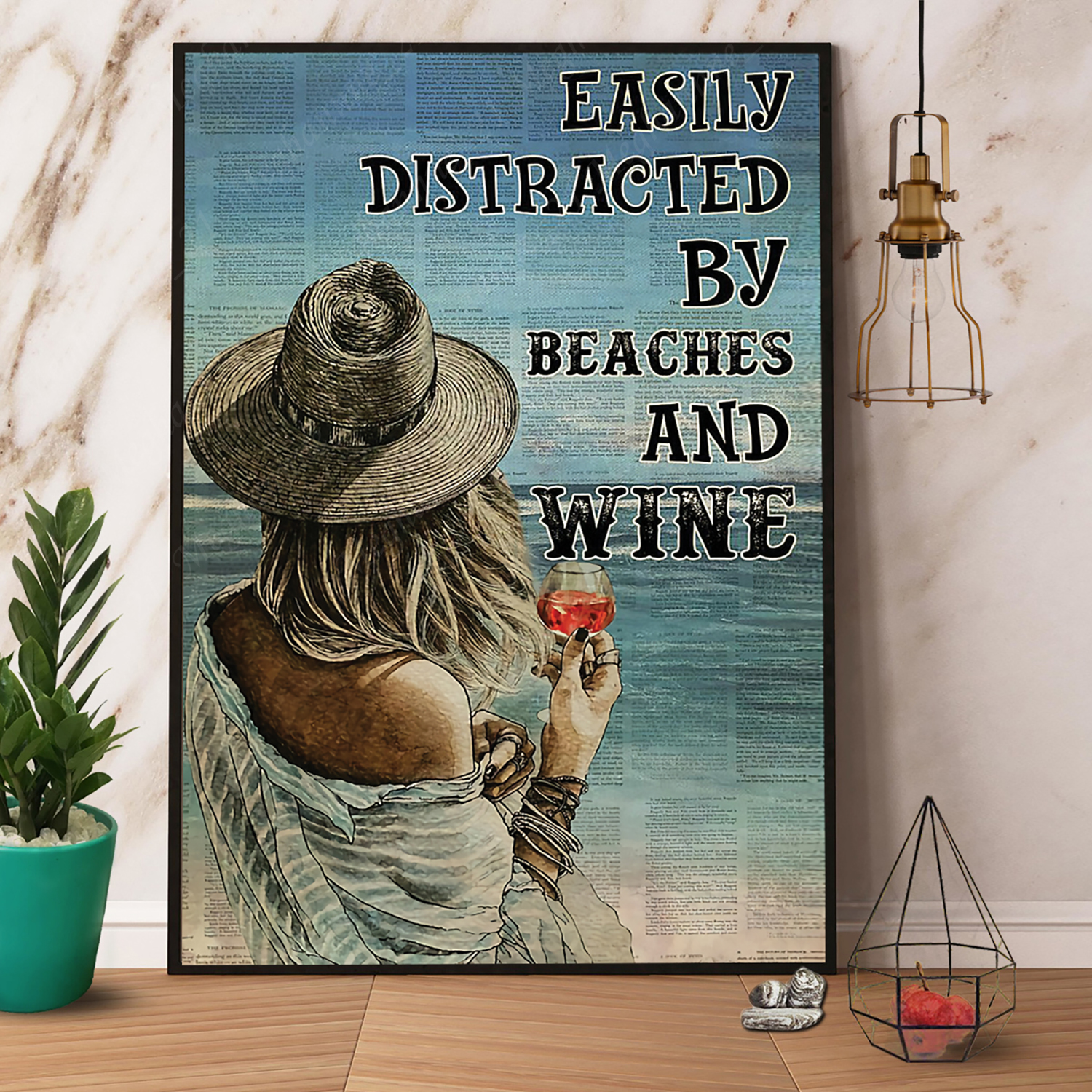 Girl Beaches & Wine Easily Distracted By Beaches And Wine Vintage Paper Poste…