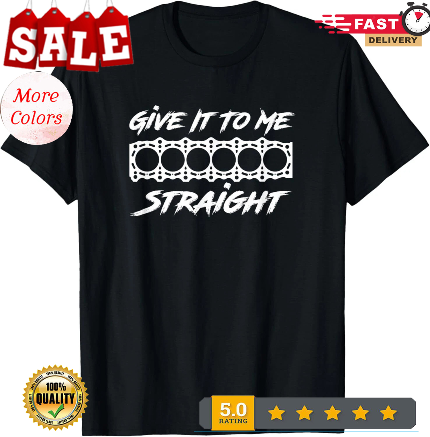 Give It To Me Straight. 2JZ GTE Turbo 6 Cylinder Motor Block T-Shirt