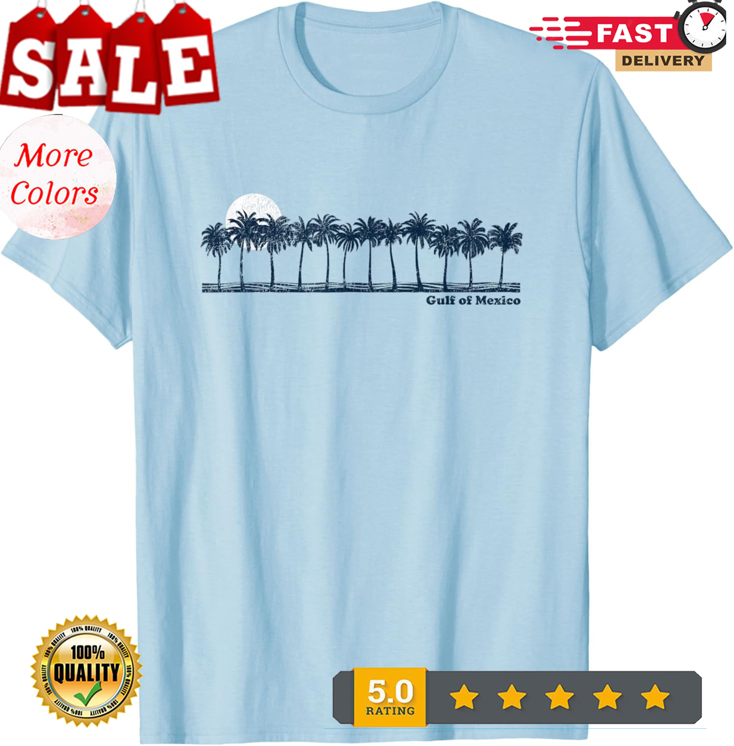 Gulf of Mexico Vintage 70s Retro Throwback Design T-Shirt - Picture 2 of 20