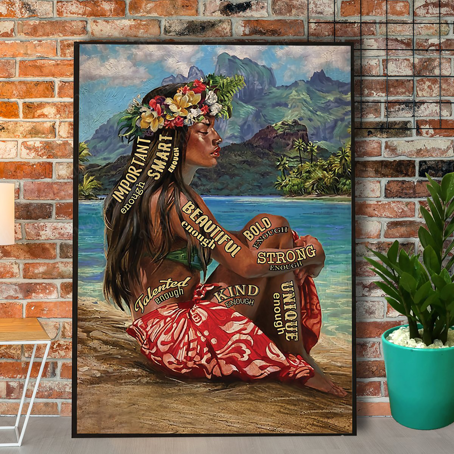 Hawaii Girl & Ocean I Am Beautidul Bold Strong Smart Enough Paper Poster No F…