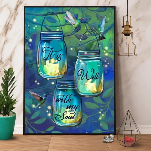 Hummingbird It Is Well With My Soul Satin Poster Poster Wall Art Decor – Kenk…