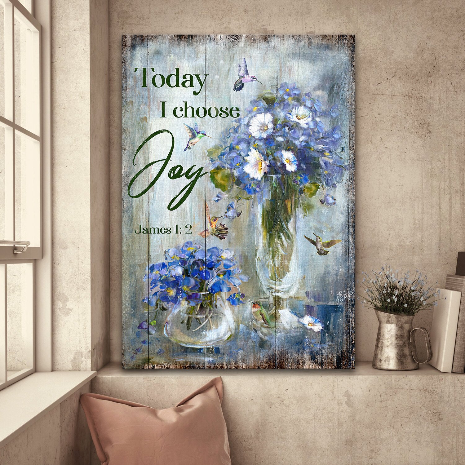 Kolibri mit blauer Blume - Heute wähle ich Joy Jesus Portrait Poster, Leinwand... - Bild 2 von 11