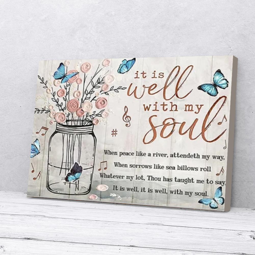 It Is Well With My Soul Flower Blue Butterfly Poster, Canvas Wall Art - Bild 2 von 11
