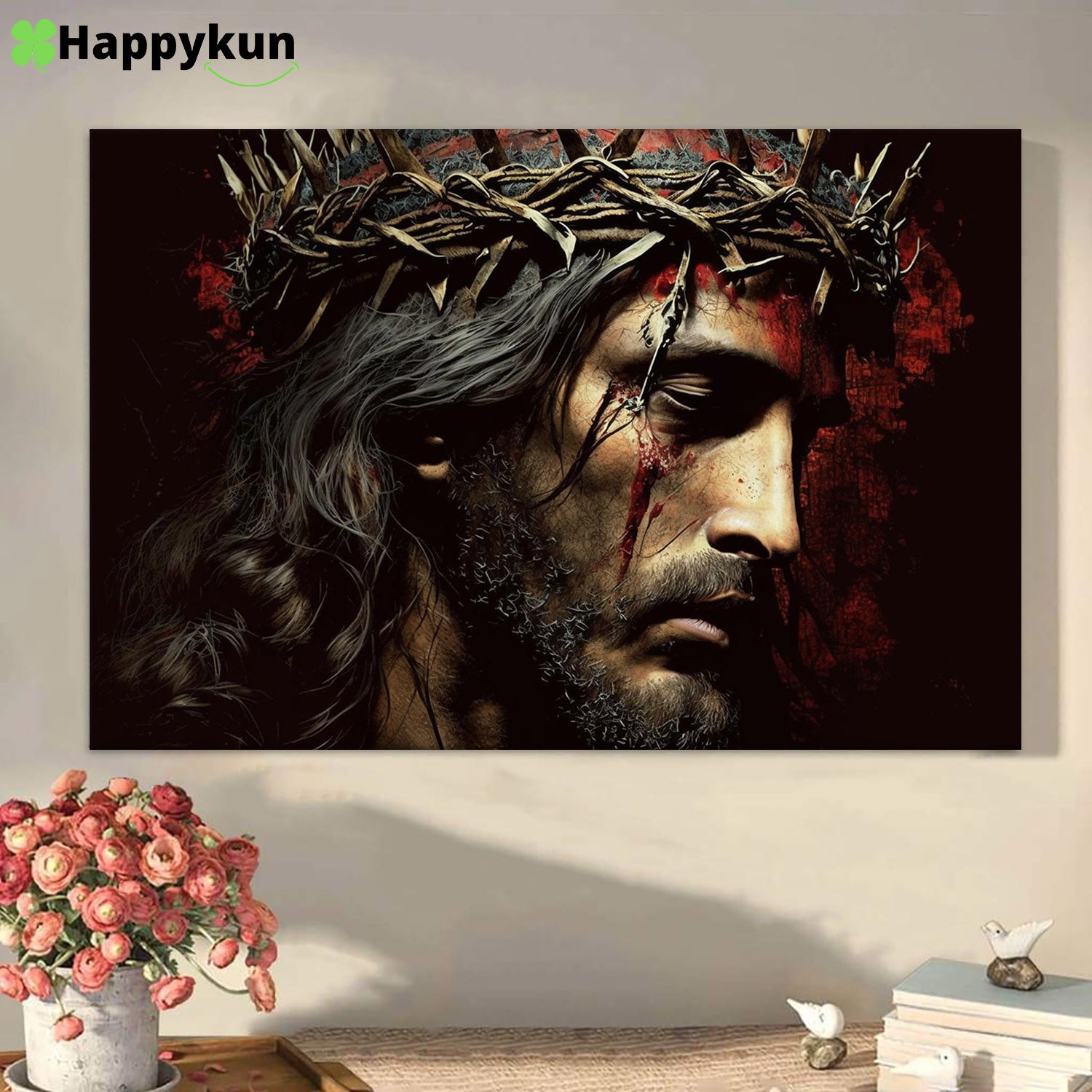 Jesus Christus mit Krone Dornen Kreuzigung Leinwand Bilder - Glaube Kunst - Ch... - Bild 2 von 11