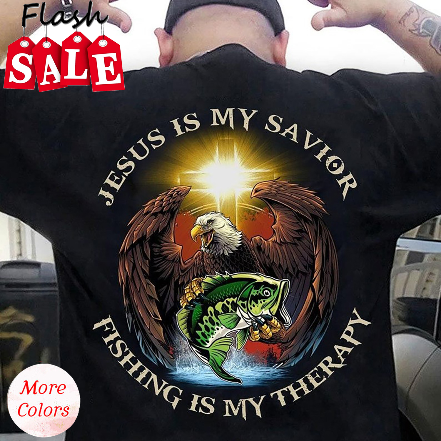 Jesus Is My Savior Fishing Is My Therapy Shirts - Picture 2 of 14