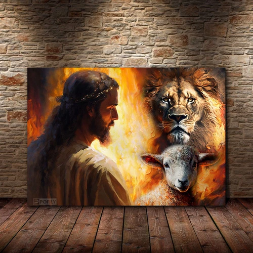 Lion And Jesus And Lamb Poster, Lion Of Judah Poster, Jesus Poster Gift For C…