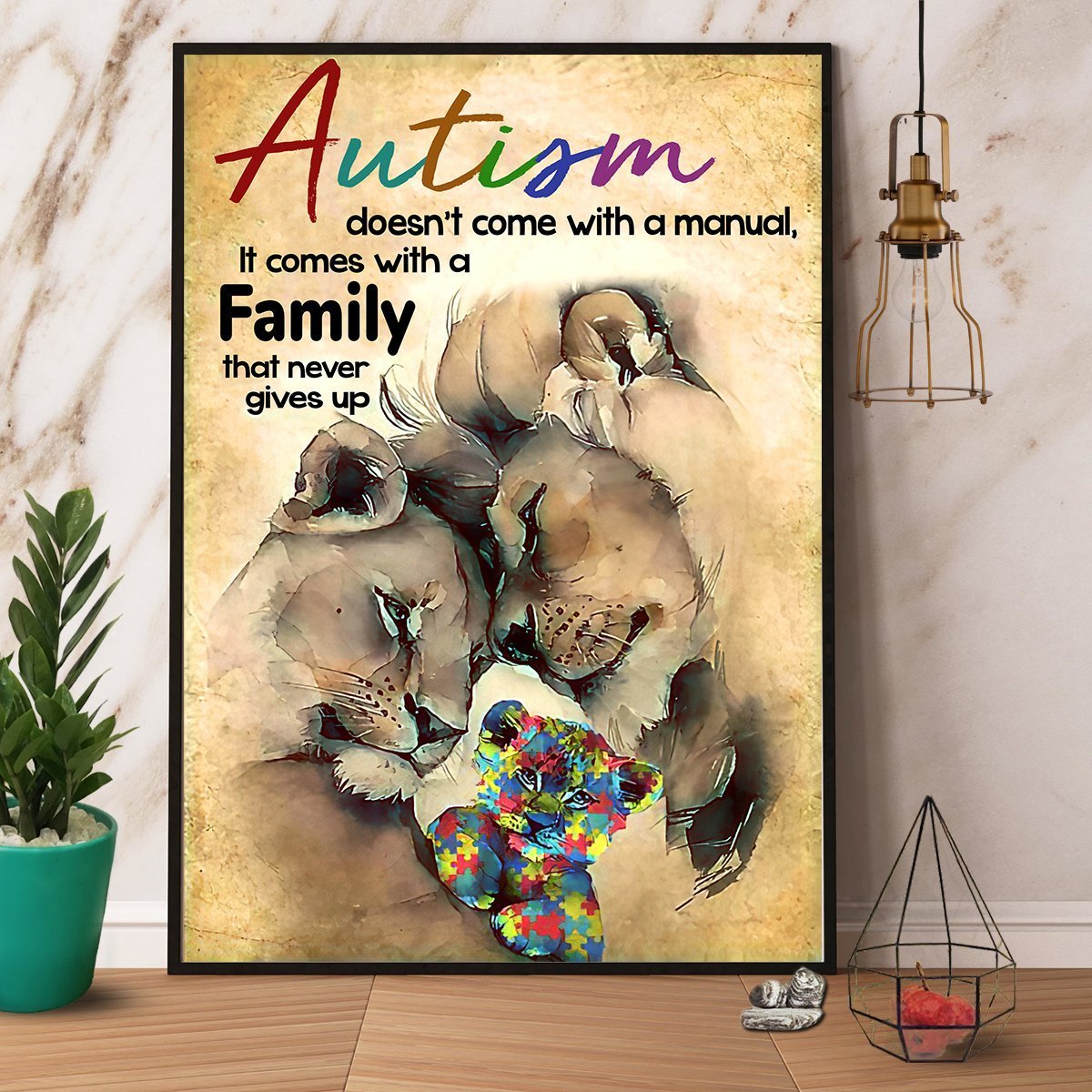 Löwe Autismus Komm mit einer Familie, die niemals aufgibt Satin Poster, Leinwand Wand... - Bild 2 von 11