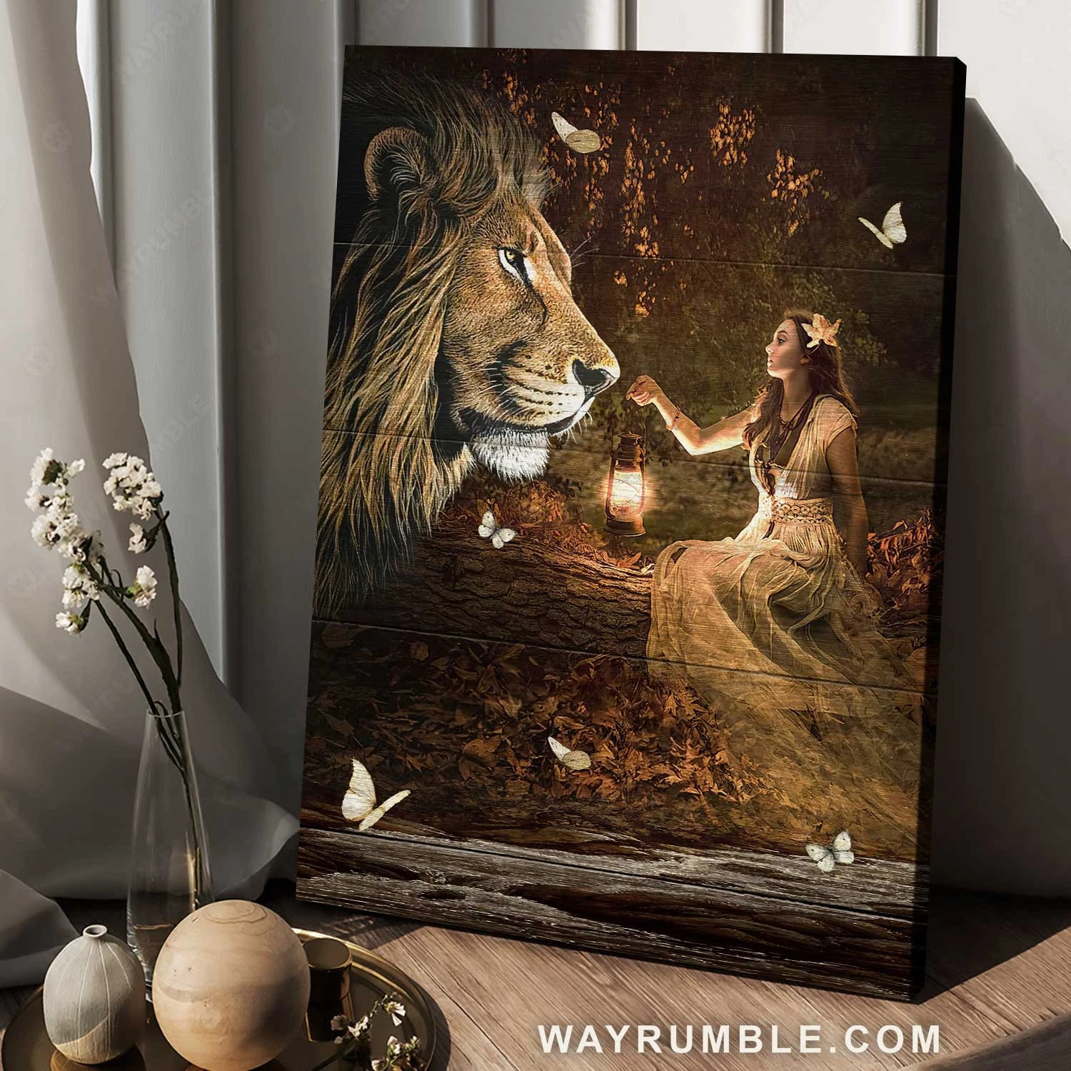 Lion Of Judah, Pretty Girl, Vintage Lantern, White Butterfly – Jesus Portrait…