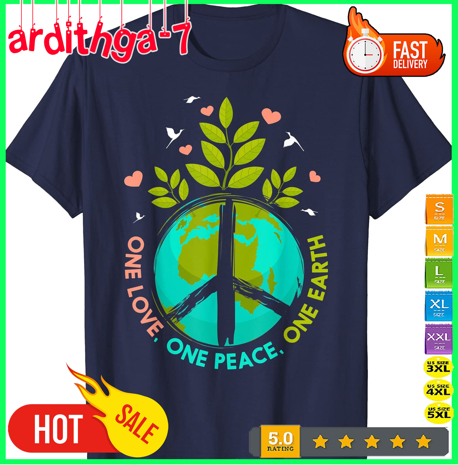 Love World Earth Day Anniversary Peace Hippie Tree Unisex T-ShirtJPG1 - Picture 2 of 14