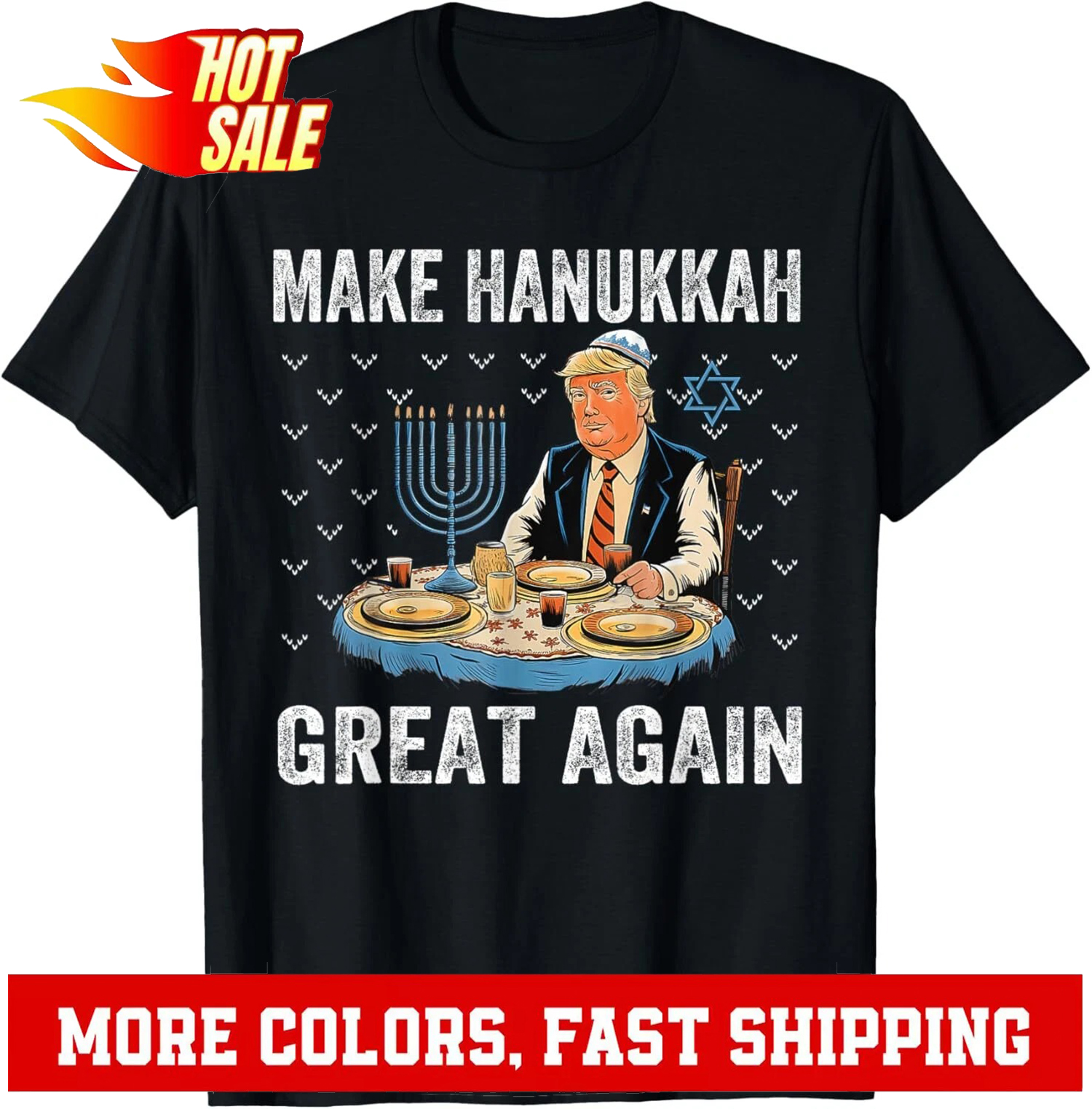Make Hanukkah Great Again Trump Jewish Ugly Chanukah T-Shirt Hoodie - Picture 2 of 20
