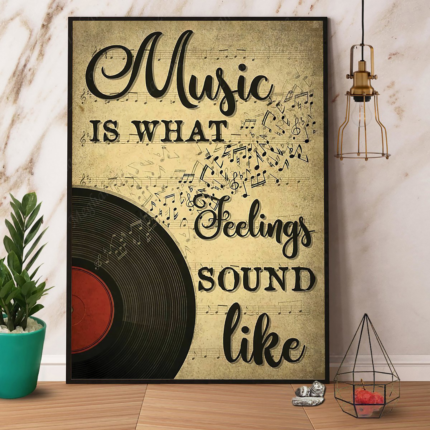 Music Is What Feeling Sounds Vinyl Record Like Music Sheet Paper Poster No Fr…