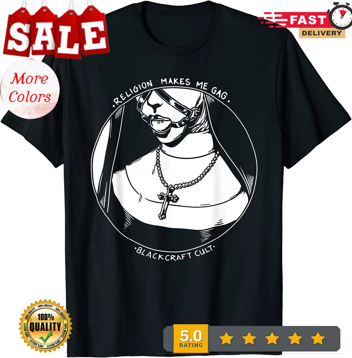 NEW ! Religion Makes Me Gag Black Craft Cult Goth Nun Dark T-Shirt Gift S-5XL - Picture 2 of 14