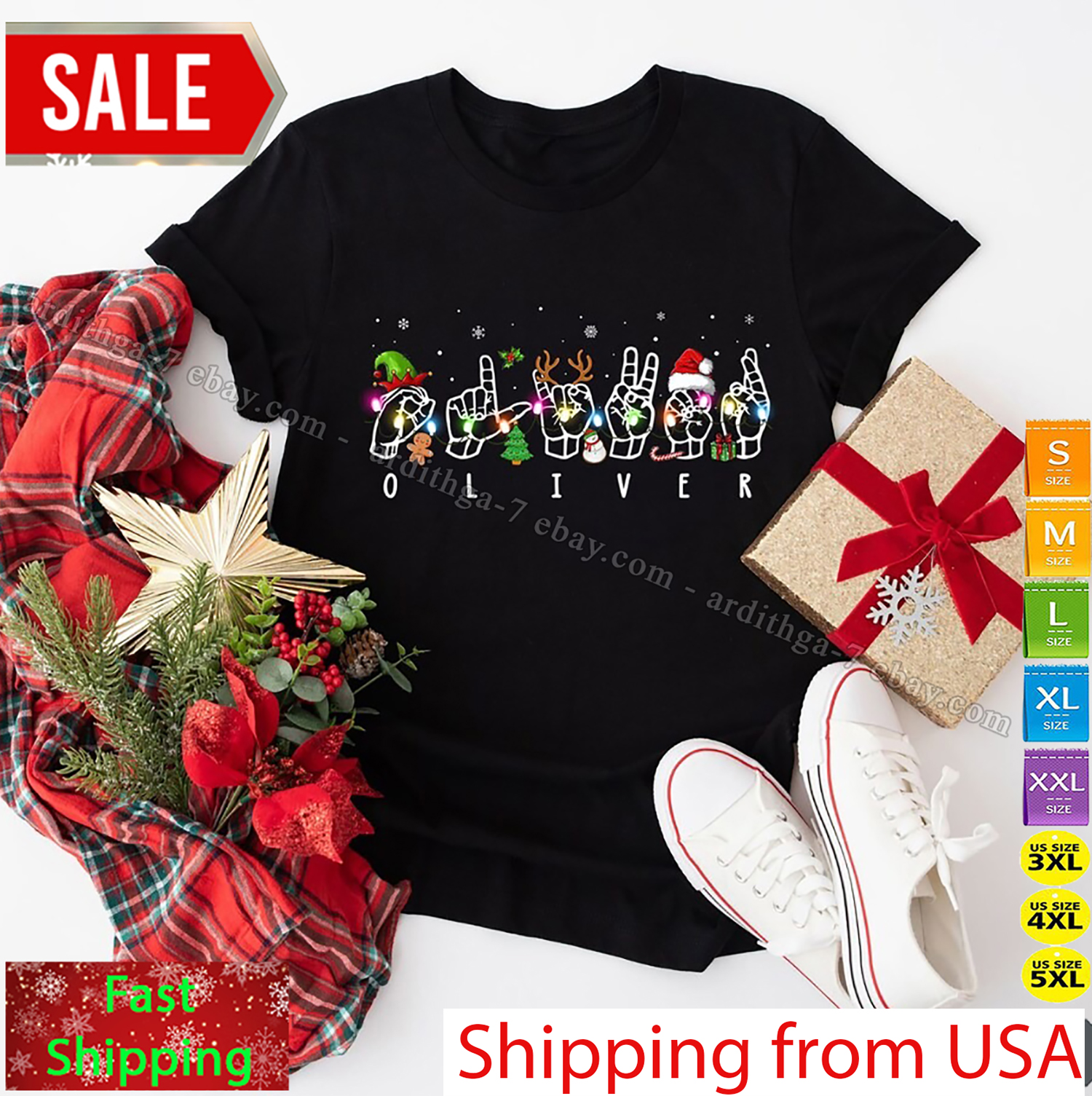 Personalized Christmas Sign Language ASL Shirt, Custom Name Sign Language Chr…