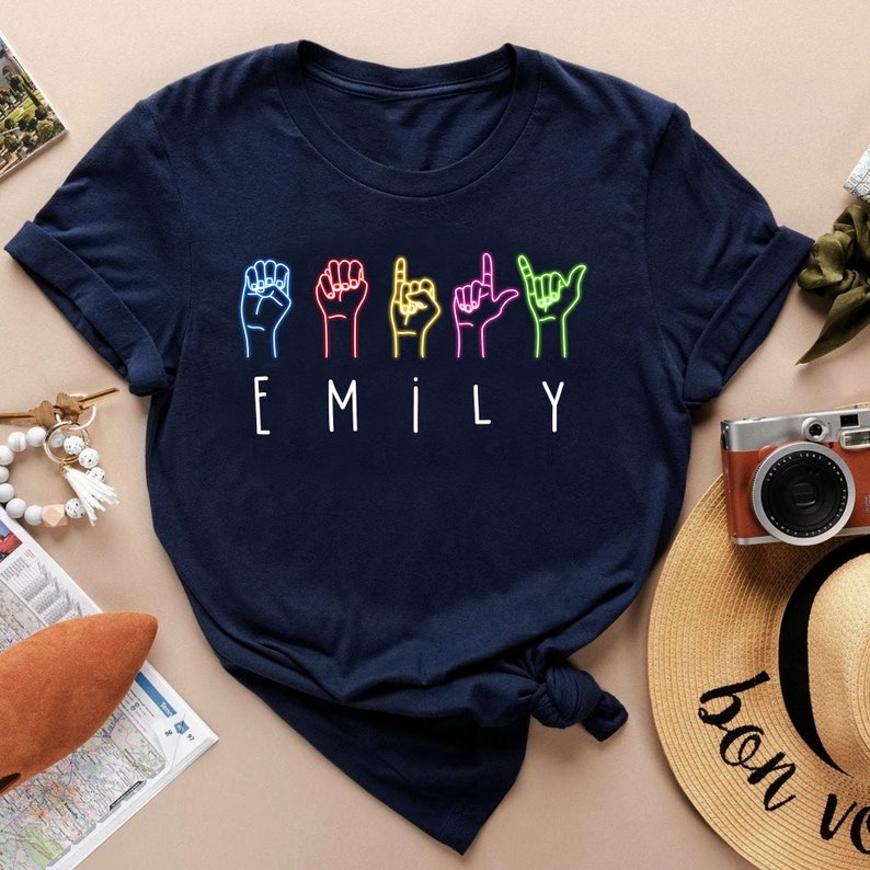 Personalized Sign Language Shirt, Custom Name Hand Sign Language T-Shirt, Cus…