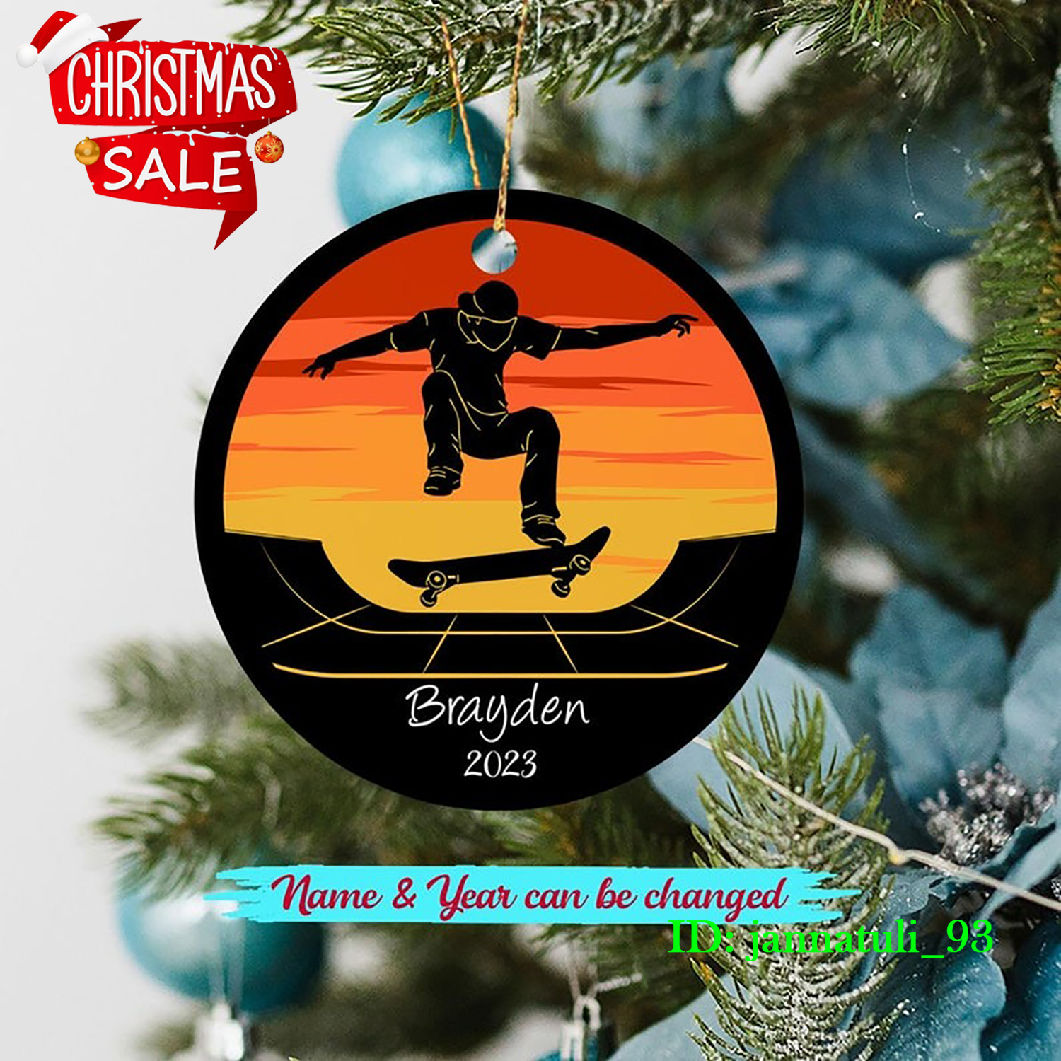 Personalized Skateboarding Christmas Ornament Gift for Skateboarding Lovers F...