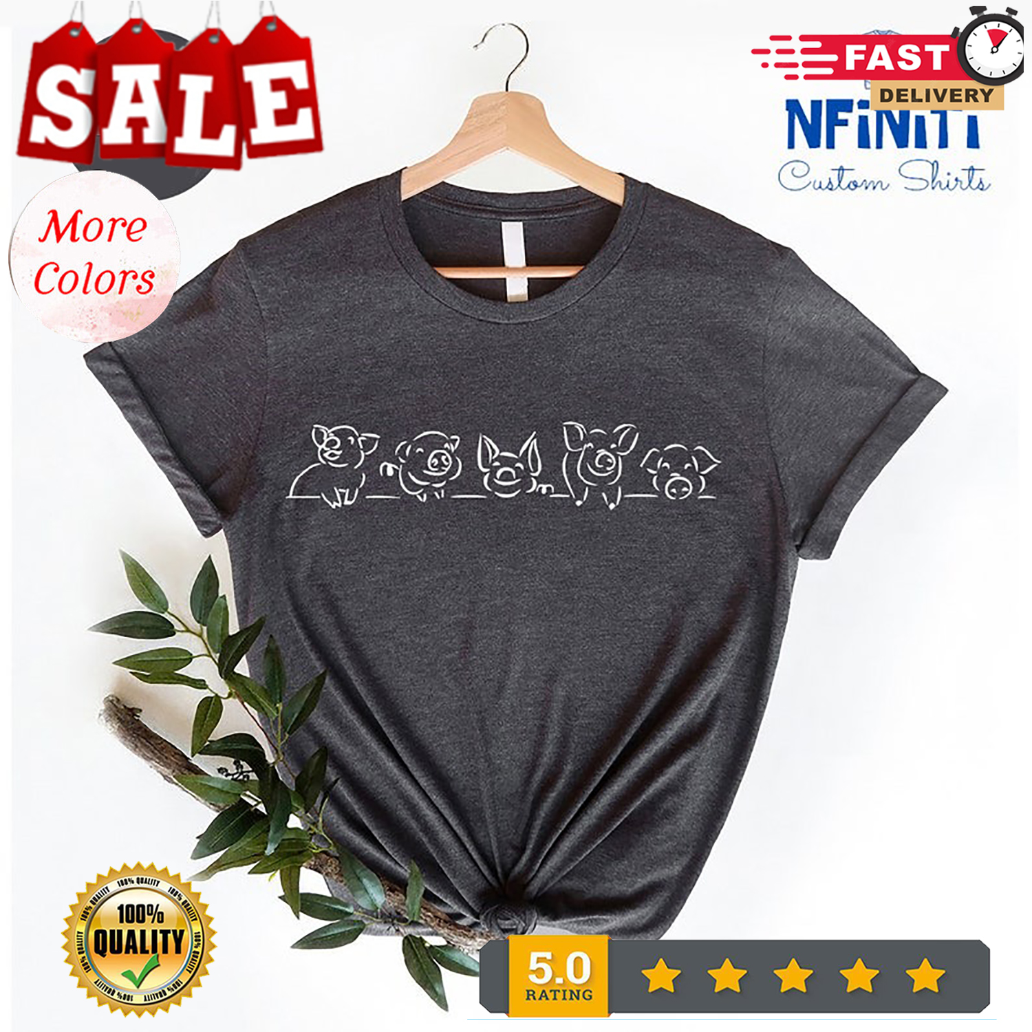 Pig Line Shirt, Cute Pig Shirt, Pig Shirt, Farm Animal Shirt, Animal Lover Sh…