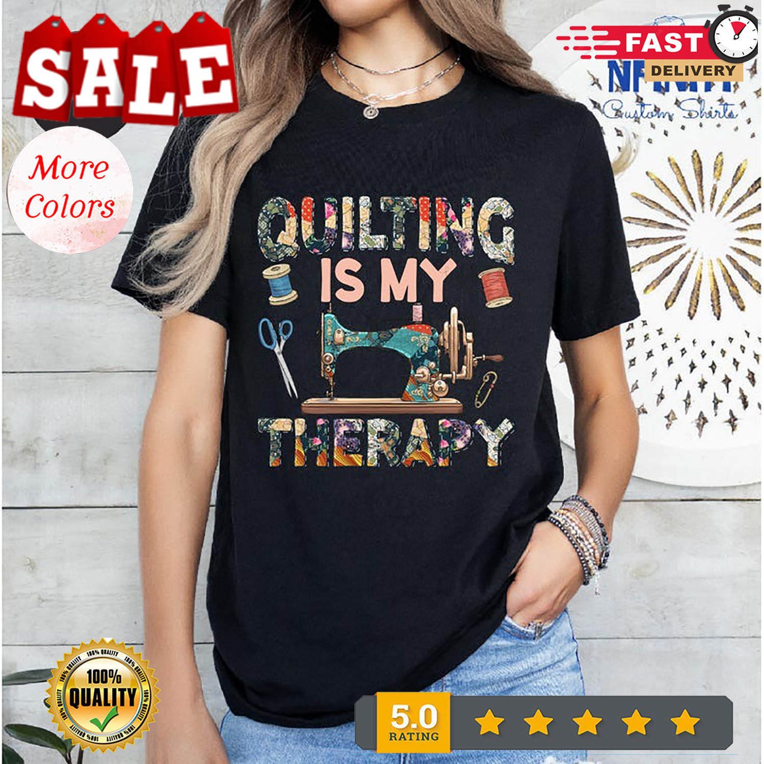 Quilting Is My Therapy Shirt, Quilting Tshirt, Quilt Lovers Tee, Women Quilti…