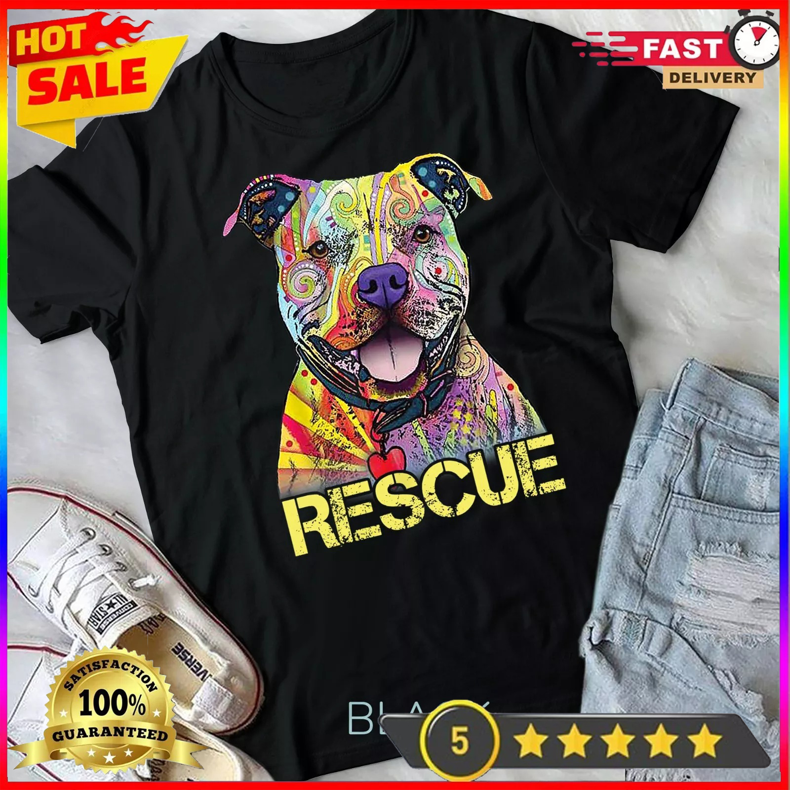 Adoption Puppy Dog Rescue T Shirts Rescue Dog Colorfull Pitbull