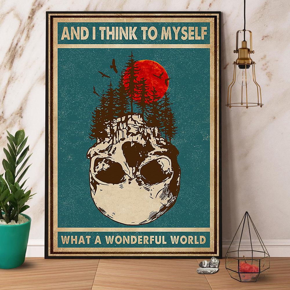 Retro Green Skull What A Wonderful World Paper poster, canvas No Frame Matte ... - Picture 2 of 11