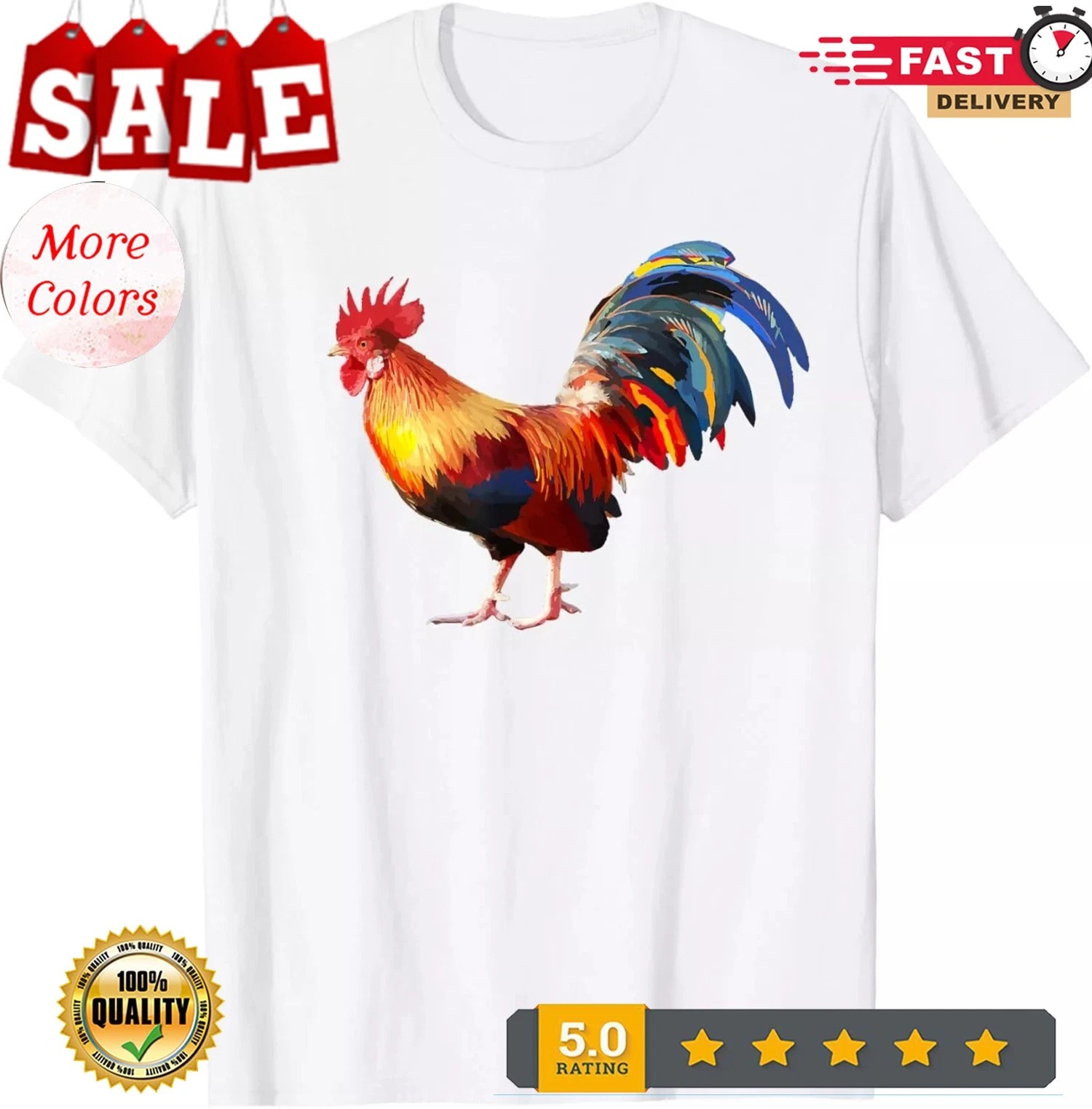 Rooster Country Decor Chicken Gallo Gifts Rooster T-Shirt - Picture 2 of 14